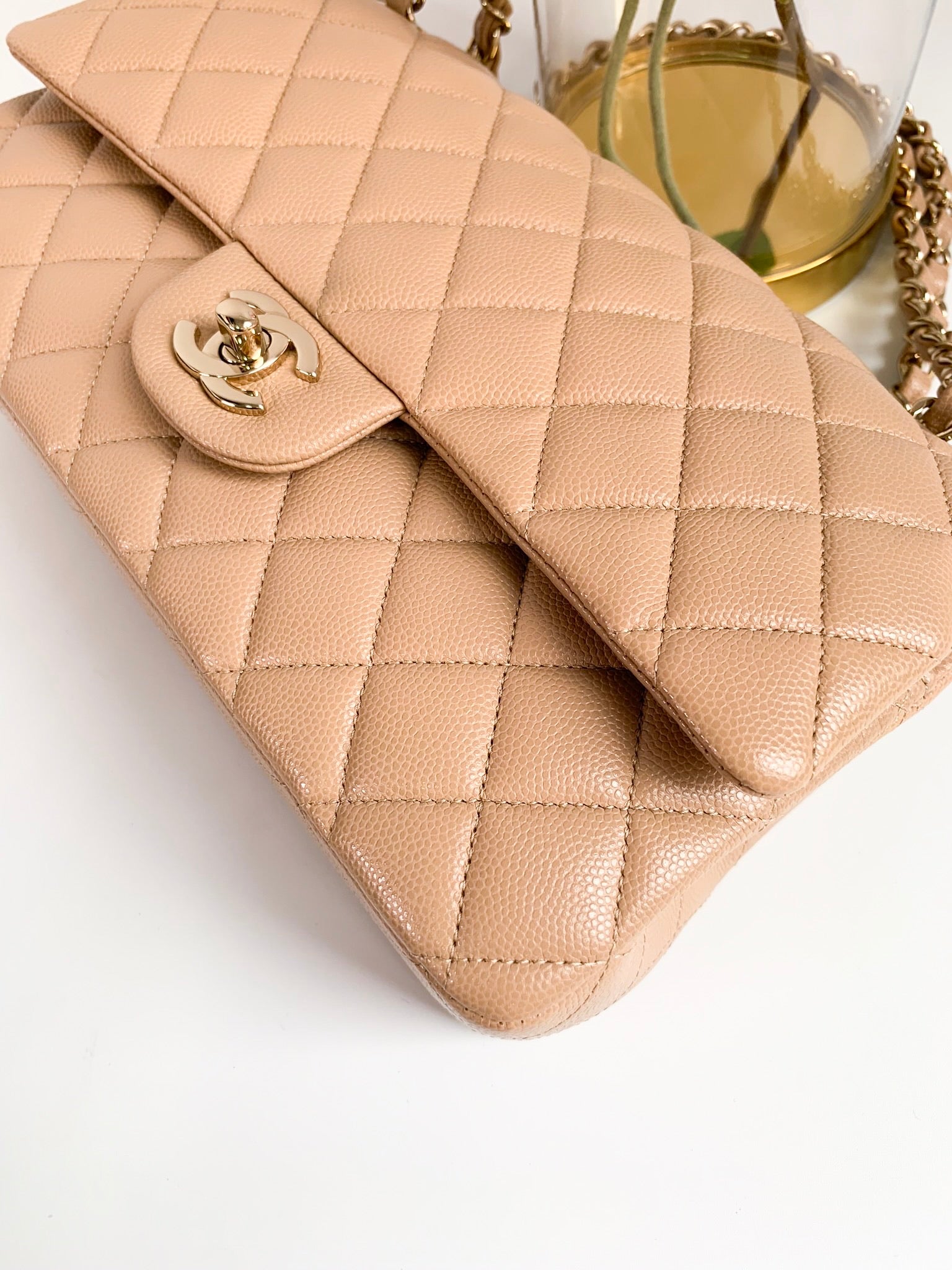 CHANEL Caviar Quilted Medium Double Flap Light Beige 1224832
