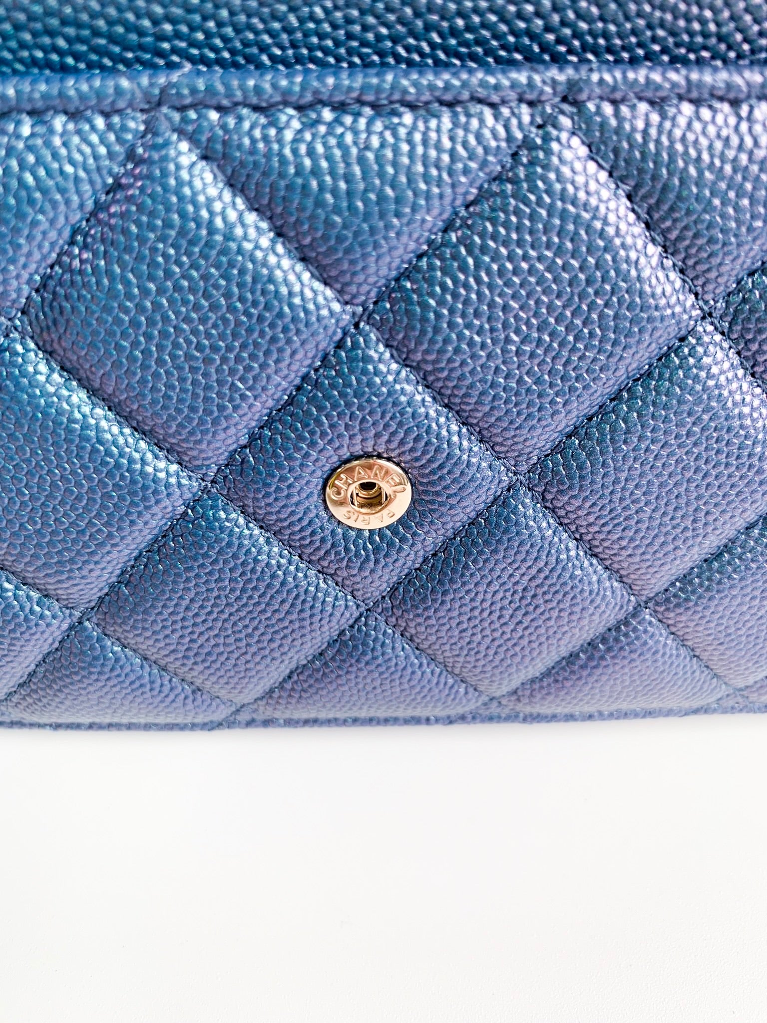 Chanel CC Caviar Wallet on Chain Blue