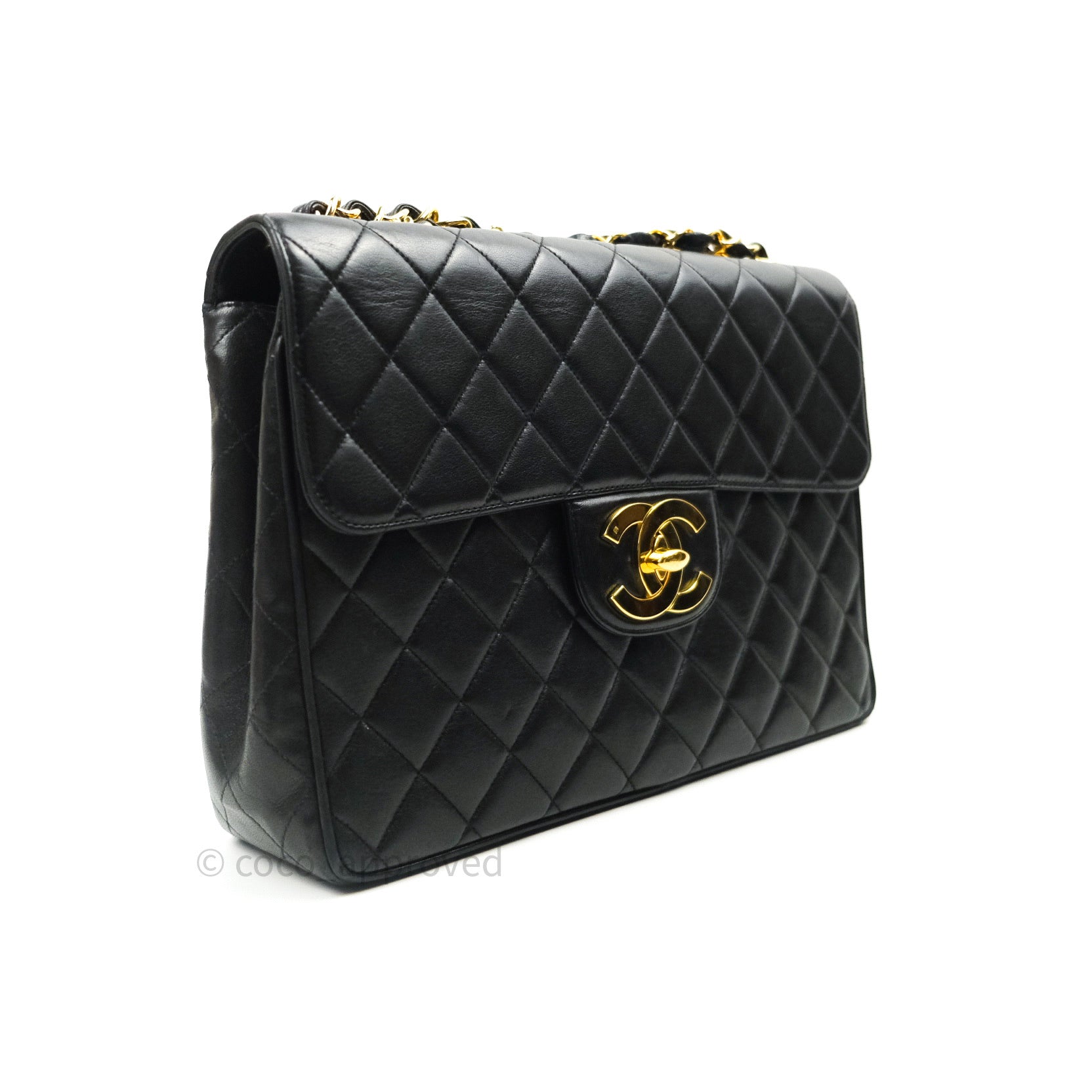 $9000 CHANEL Classic single Flap Bag Black caviar jumbo 24k gold plated hw