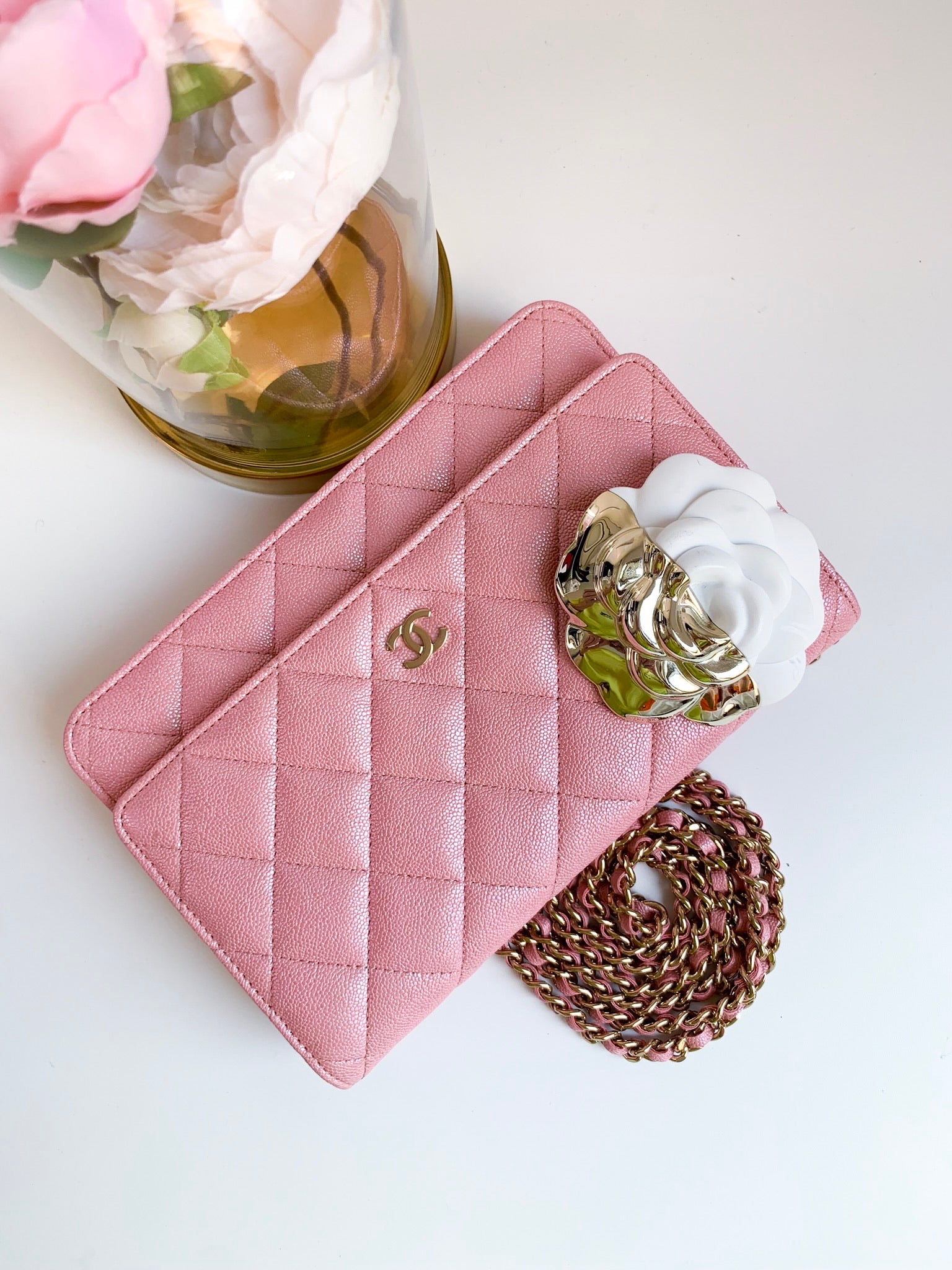 Chanel Iridescent Caviar Quilted Wallet on Chain WOC Pink Light Gold H – Coco  Approved Studio