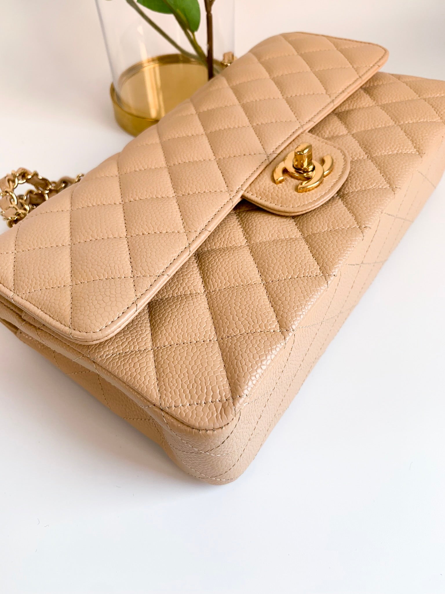 Chanel Beige Clair Quilted Caviar Medium Classic Double Flap Gold Hardware,  2010-2011 Available For Immediate Sale At Sotheby's