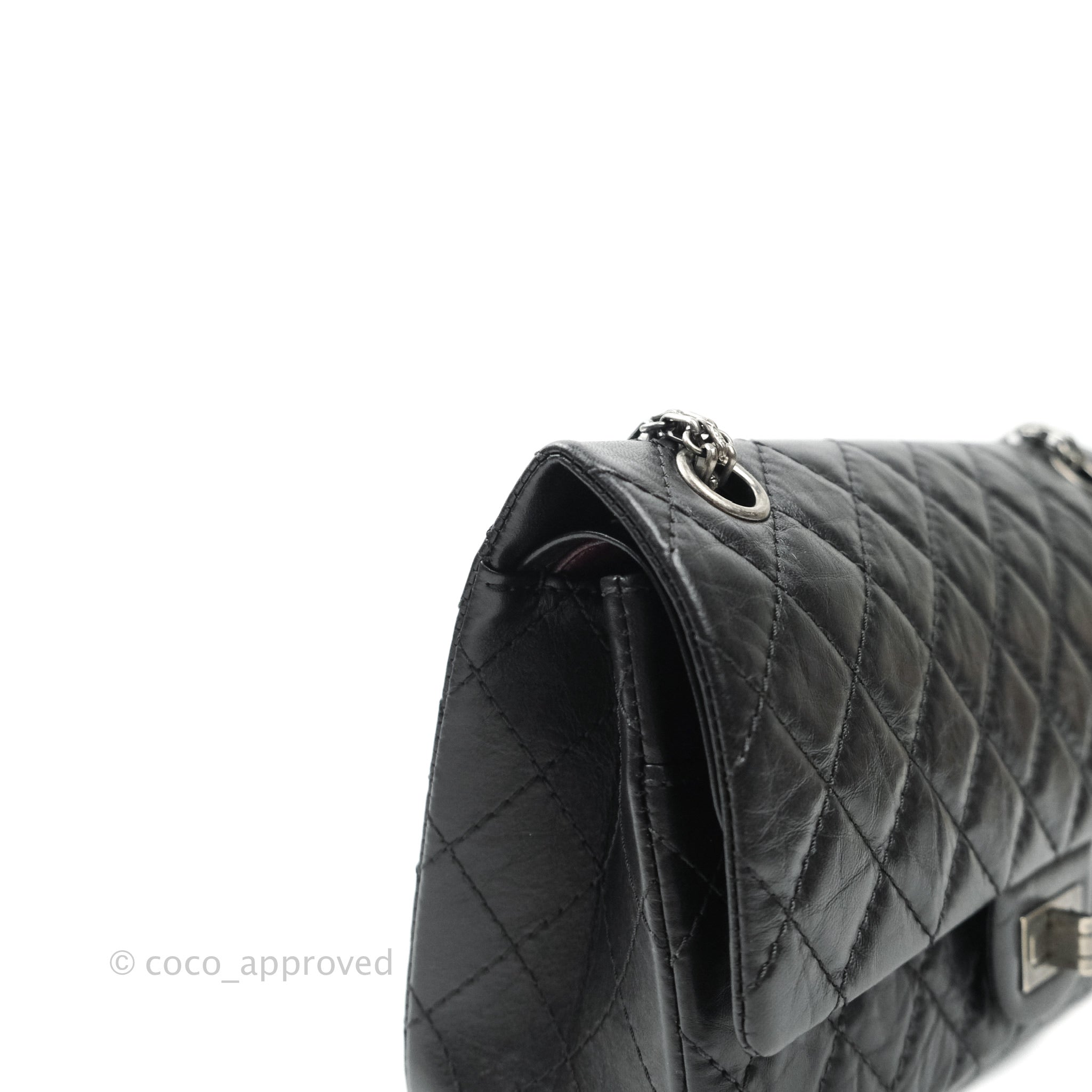 Chanel CHANEL 2.55 Tri-Fold Wallet Leather Black Gunmetal Metal