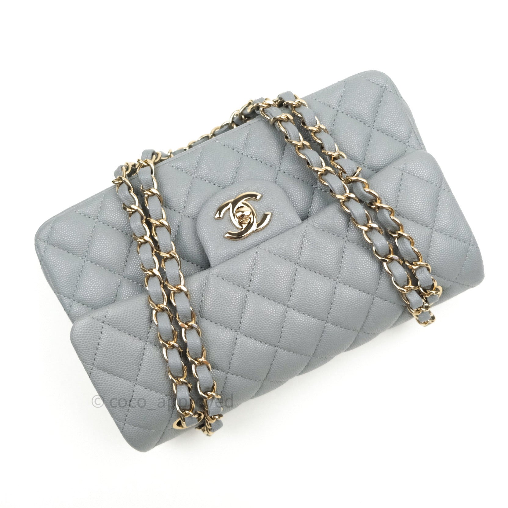 NEW w/ Tag CHANEL 22B Grey Caviar GHW Quilted SMALL Double Flap with  Receipt
