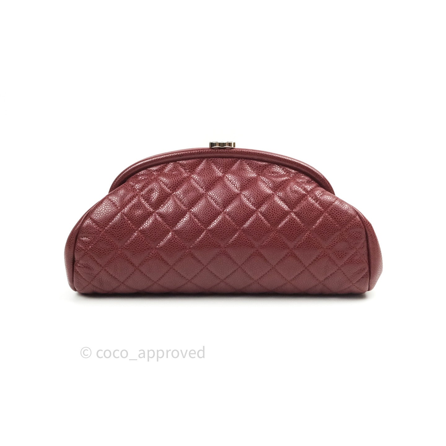 Chanel Quilted Timeless Kisslock Clutch Dark Red Caviar Silver Hardwar –  Coco Approved Studio