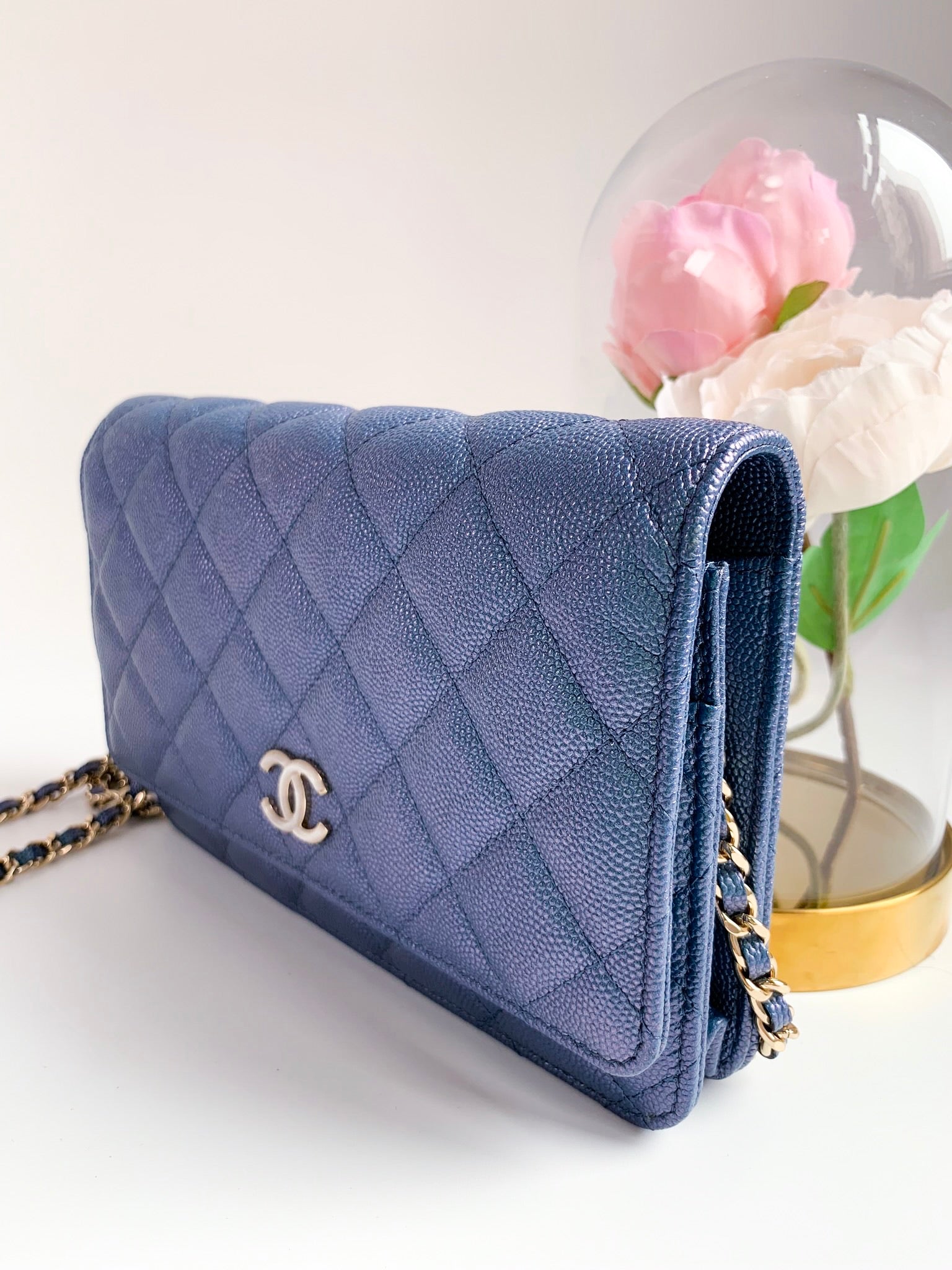 Chanel Grey Blue Quilted Caviar Wallet On Chain Gold Hardware Available For Immediate  Sale At Sotheby's