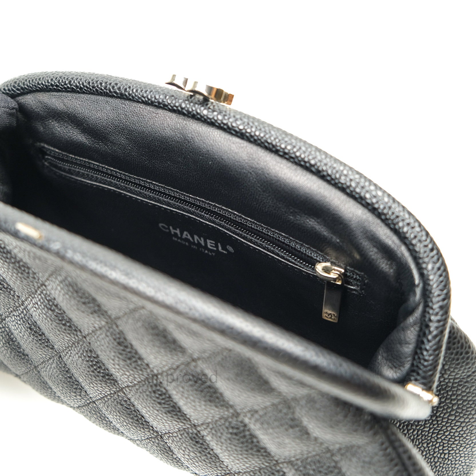 Chanel Quilted Timeless Kisslock Clutch Black Caviar Silver
