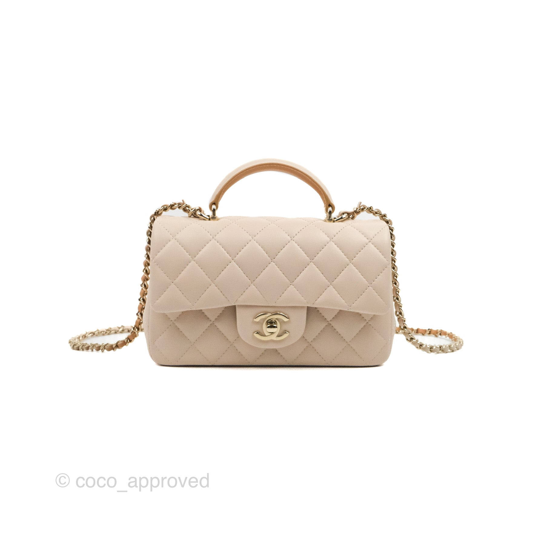 Chanel Lambskin Quilted Mini Top Handle Rectangular Flap Lilac Light Green