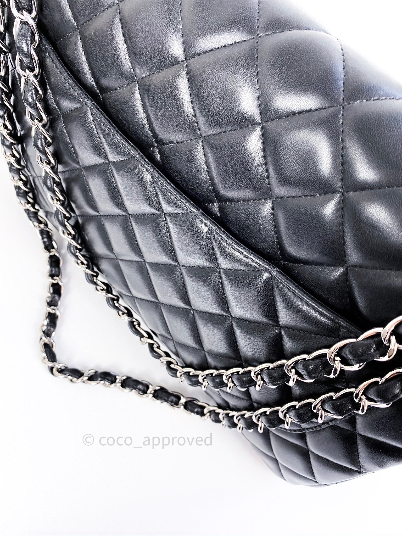 Chanel Single Flap Maxi Lambskin Black Silver Hardware – Coco