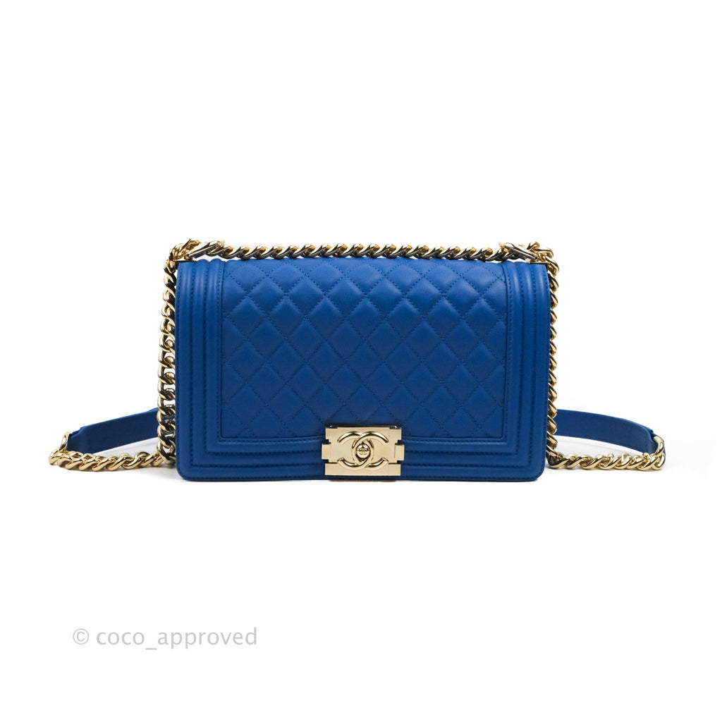 Chanel Quilted Medium Boy Blue Calfskin Gold Hardware