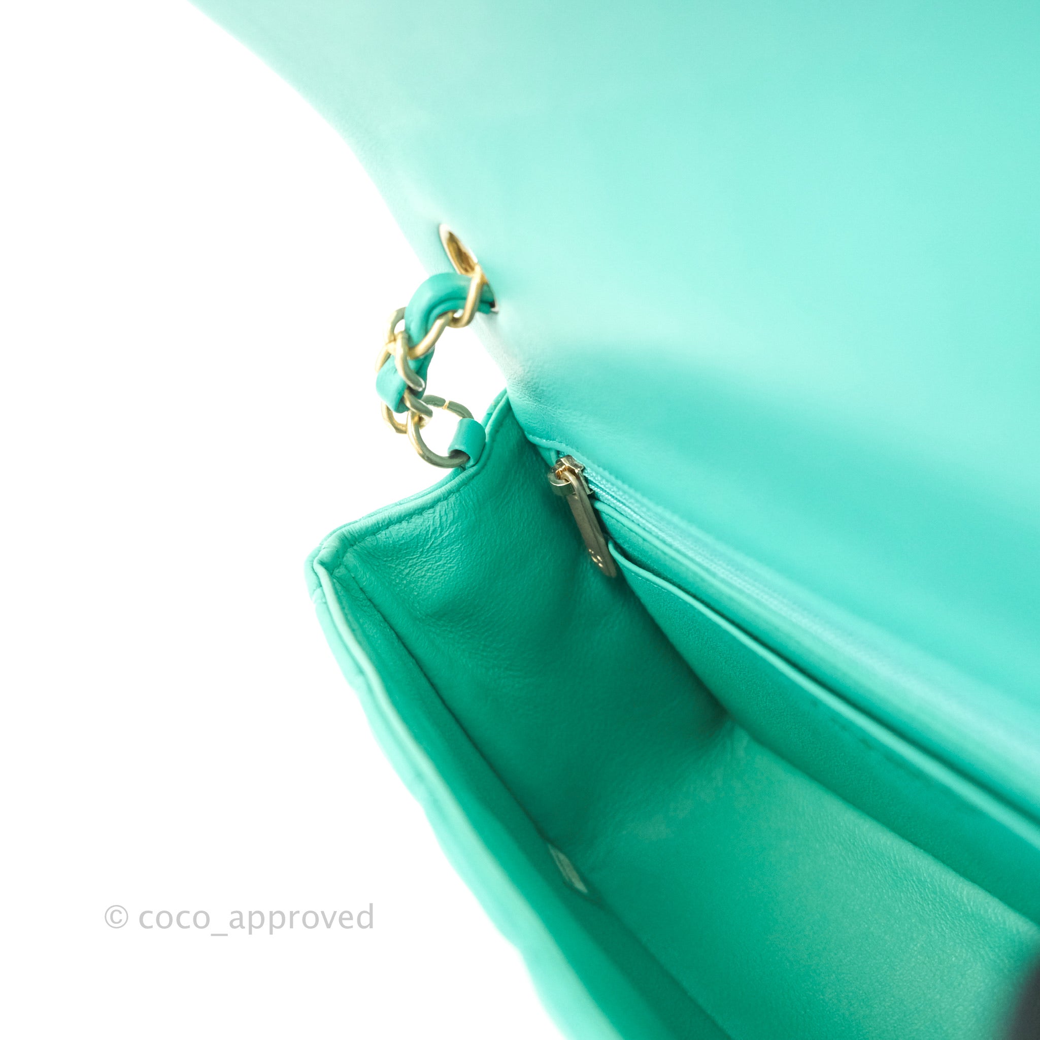 CHANEL Lambskin Quilted Mini Rectangular Flap Green Blue 686514
