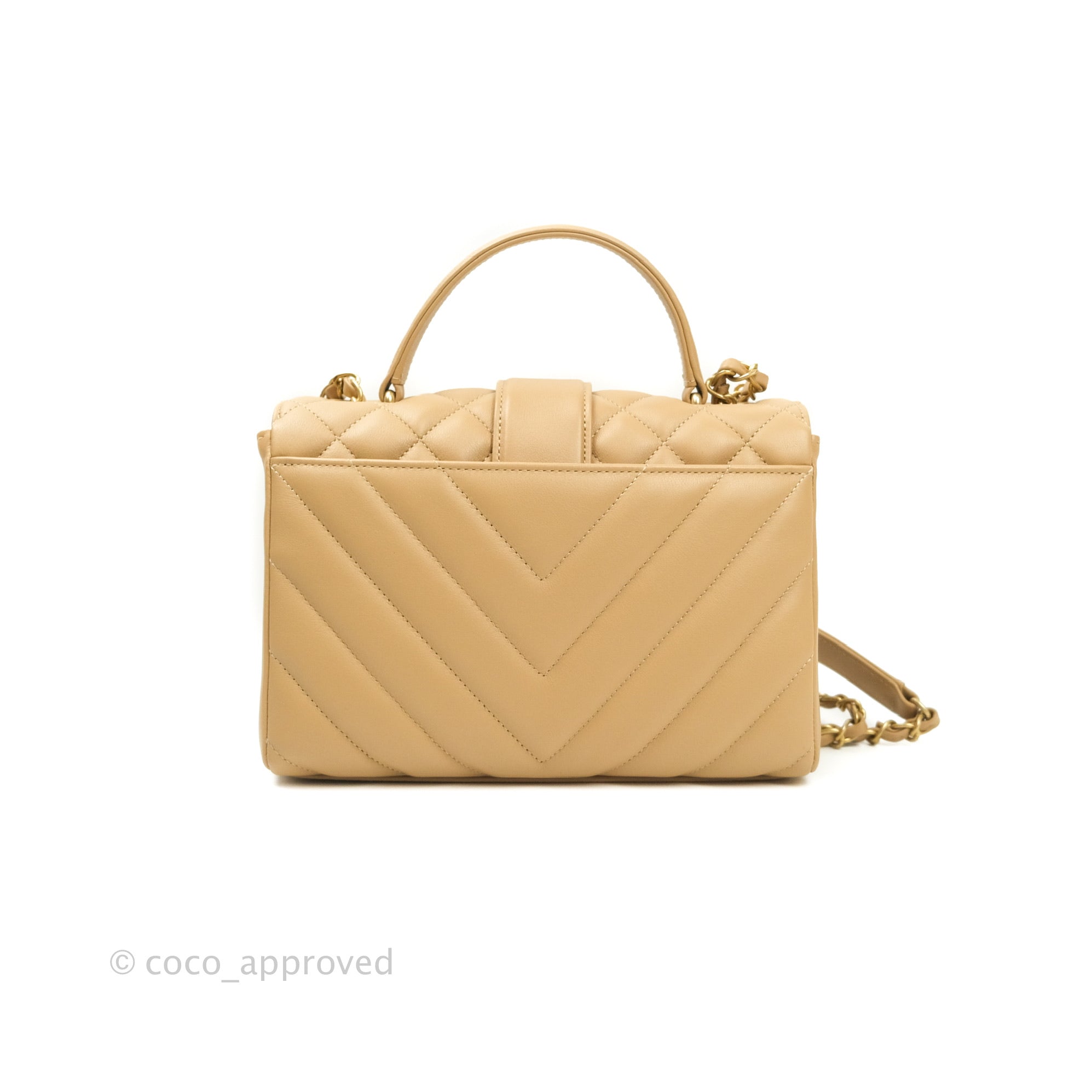 Chanel Quilted Chevron In The City Bag Beige Calfskin Aged Gold Hardwa –  Coco Approved Studio