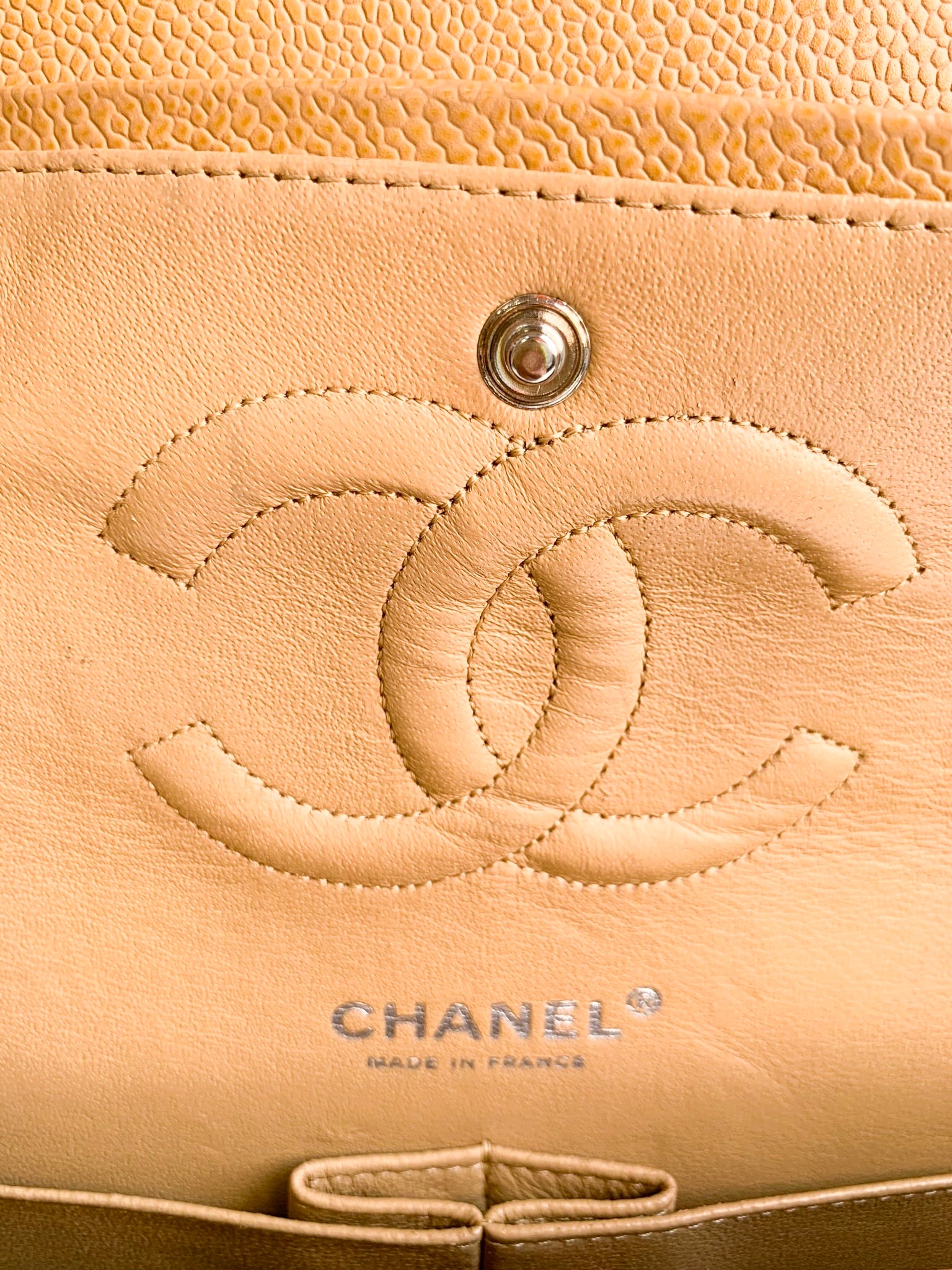 Chanel Classic Double Flap Quilted M/L Dark Beige Caviar Silver Hardwa –  Coco Approved Studio