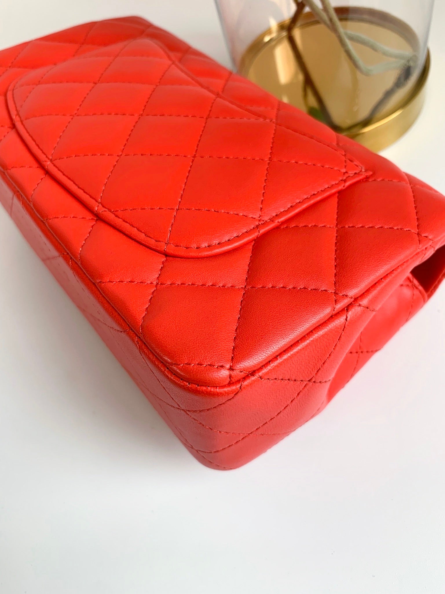 Chanel Red Quilted Lambskin Double Mini Classic Flap, Silver Hardware, 2011 (Like New), Womens Handbag