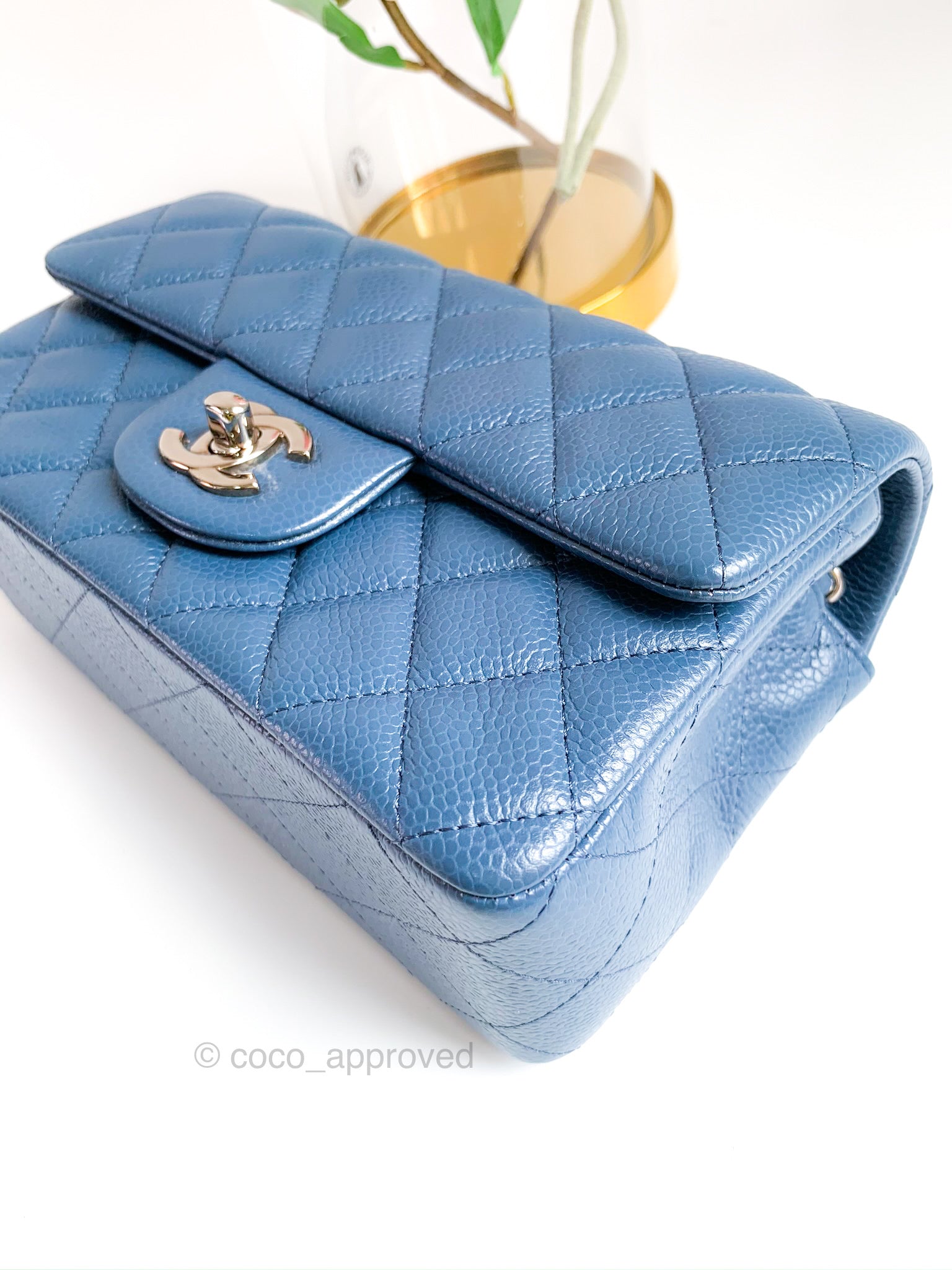 Chanel Small Classic Quilted Flap Blue Caviar Gold Hardware – Coco Approved  Studio