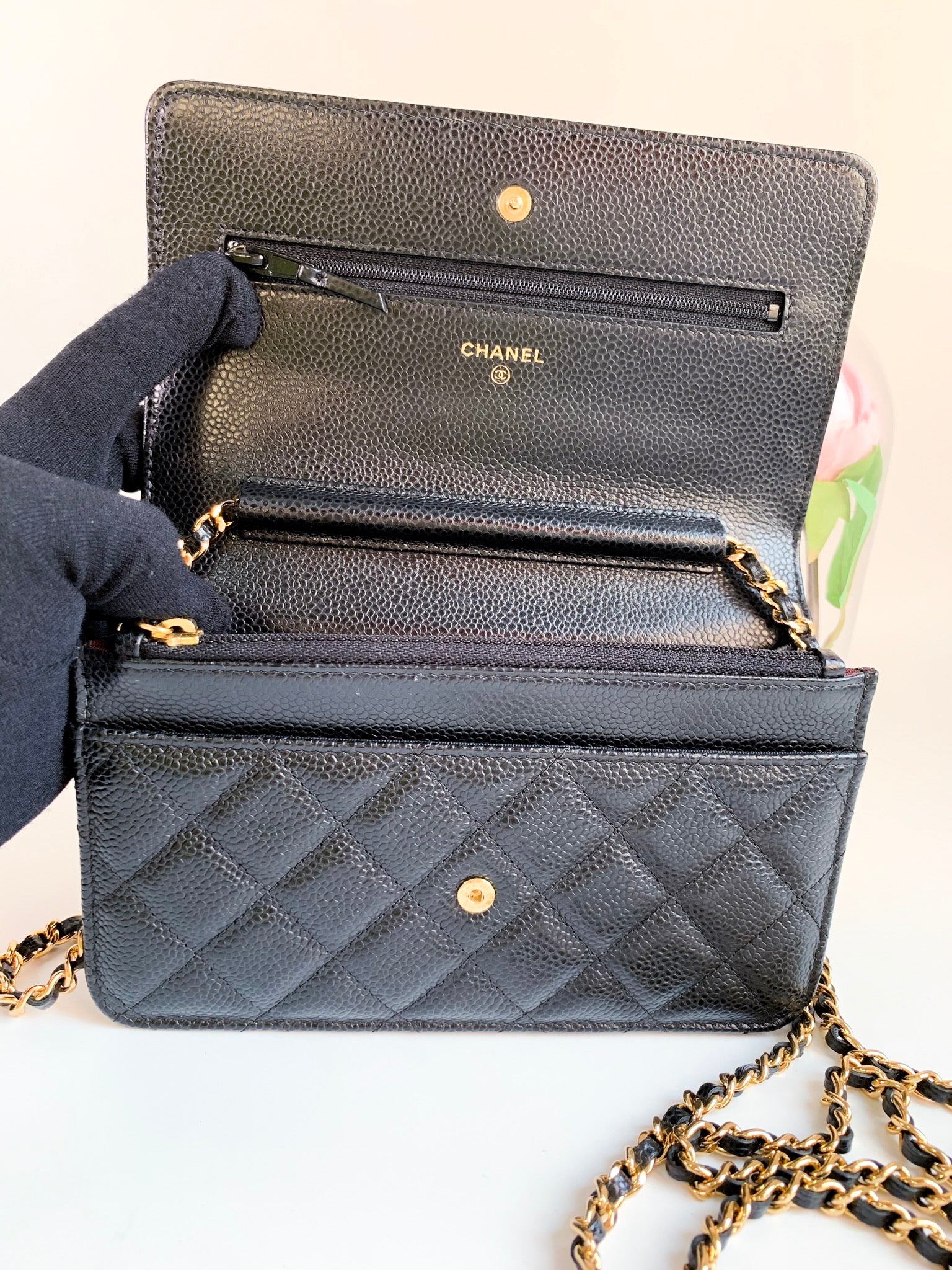 Chanel Classic Wallet on WOC Black Caviar Gold Hardware⁣⁣ – Studio