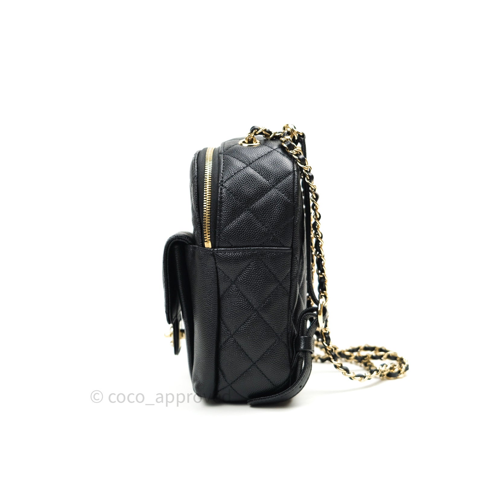 Chanel Quilted Small CC Day Backpack Black Caviar Light Gold Hardware –  Coco Approved Studio
