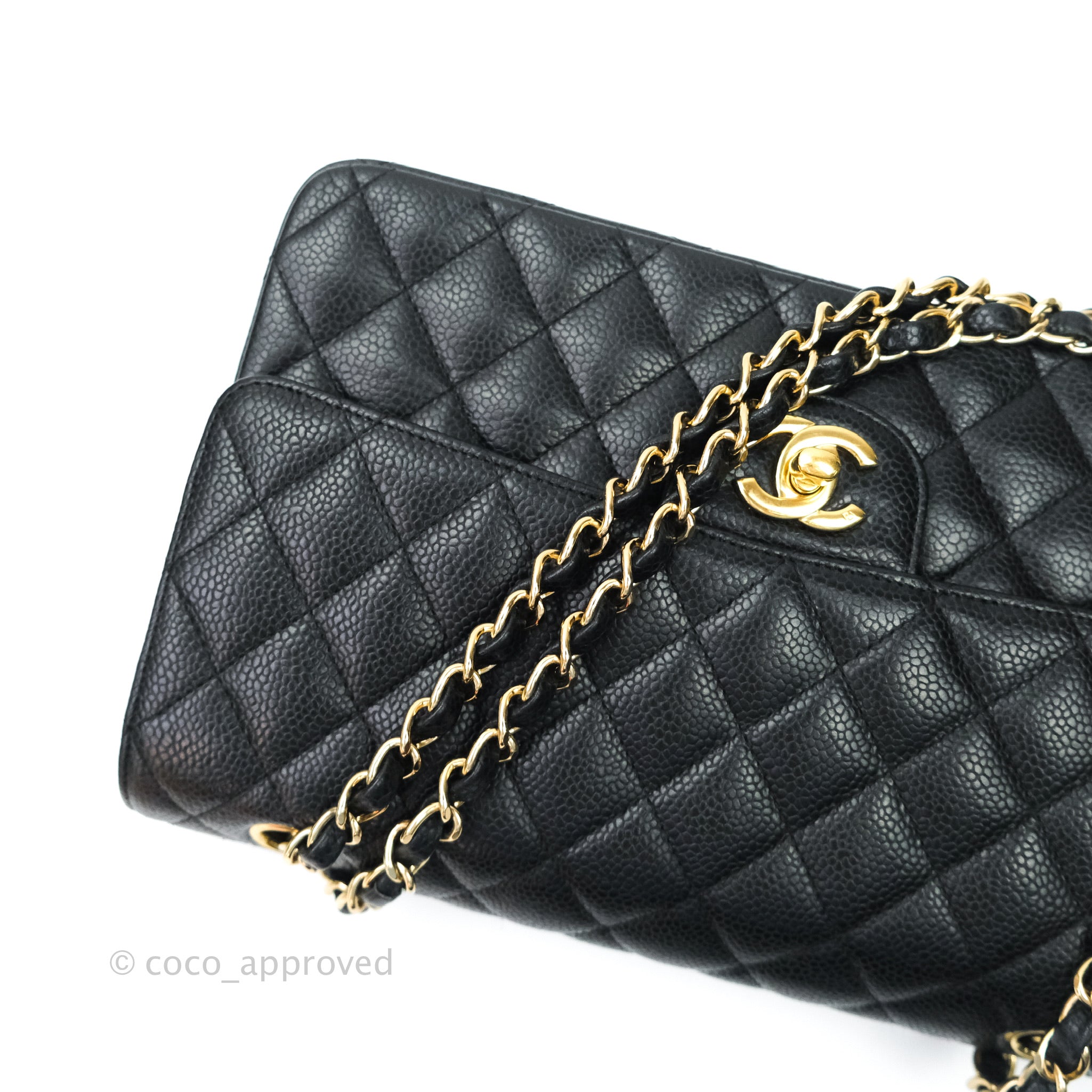 Chanel Classic M/L Medium Double Flap Bag Black Caviar 24K Gold