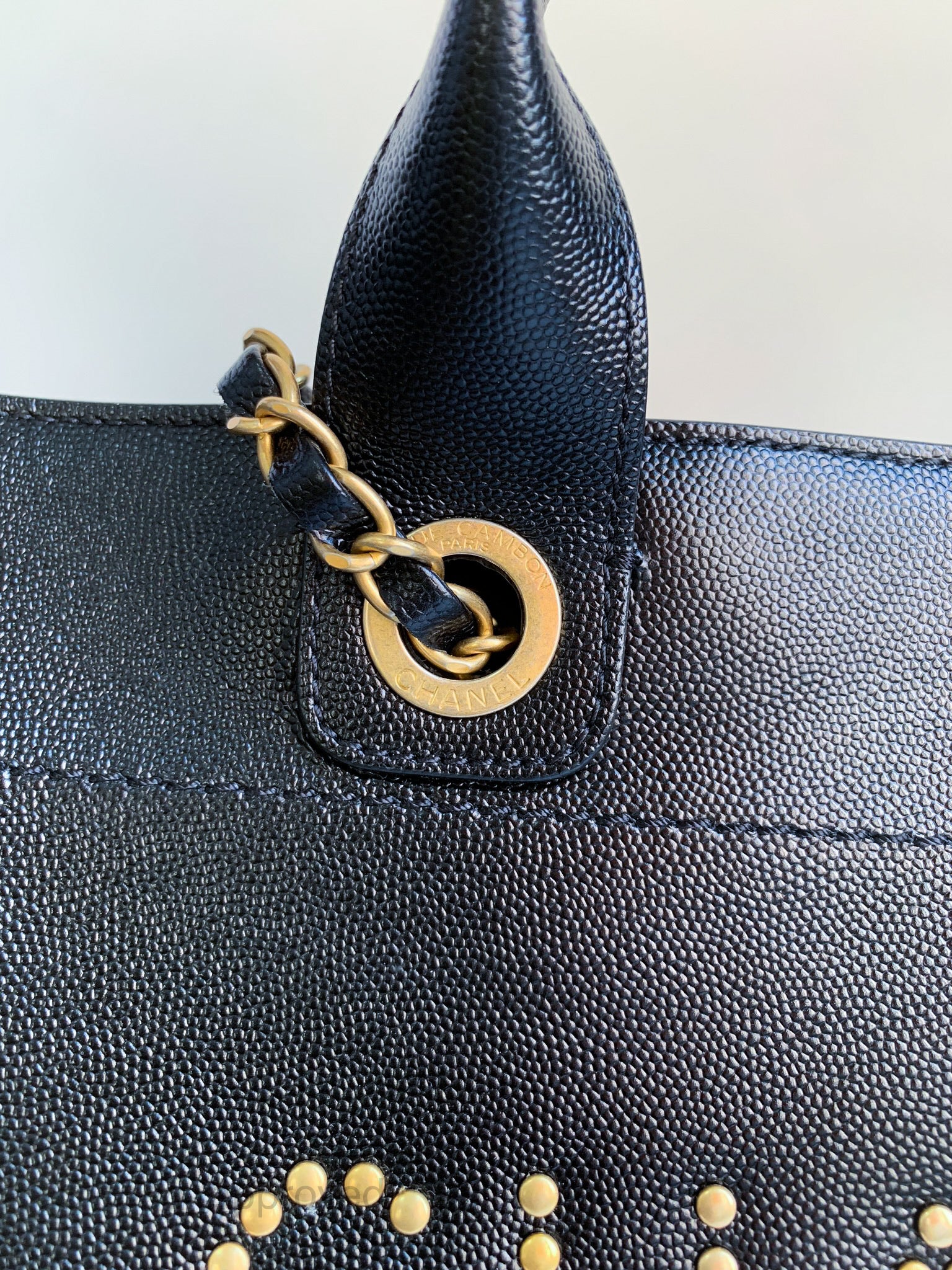 chanel deauville studded tote bag
