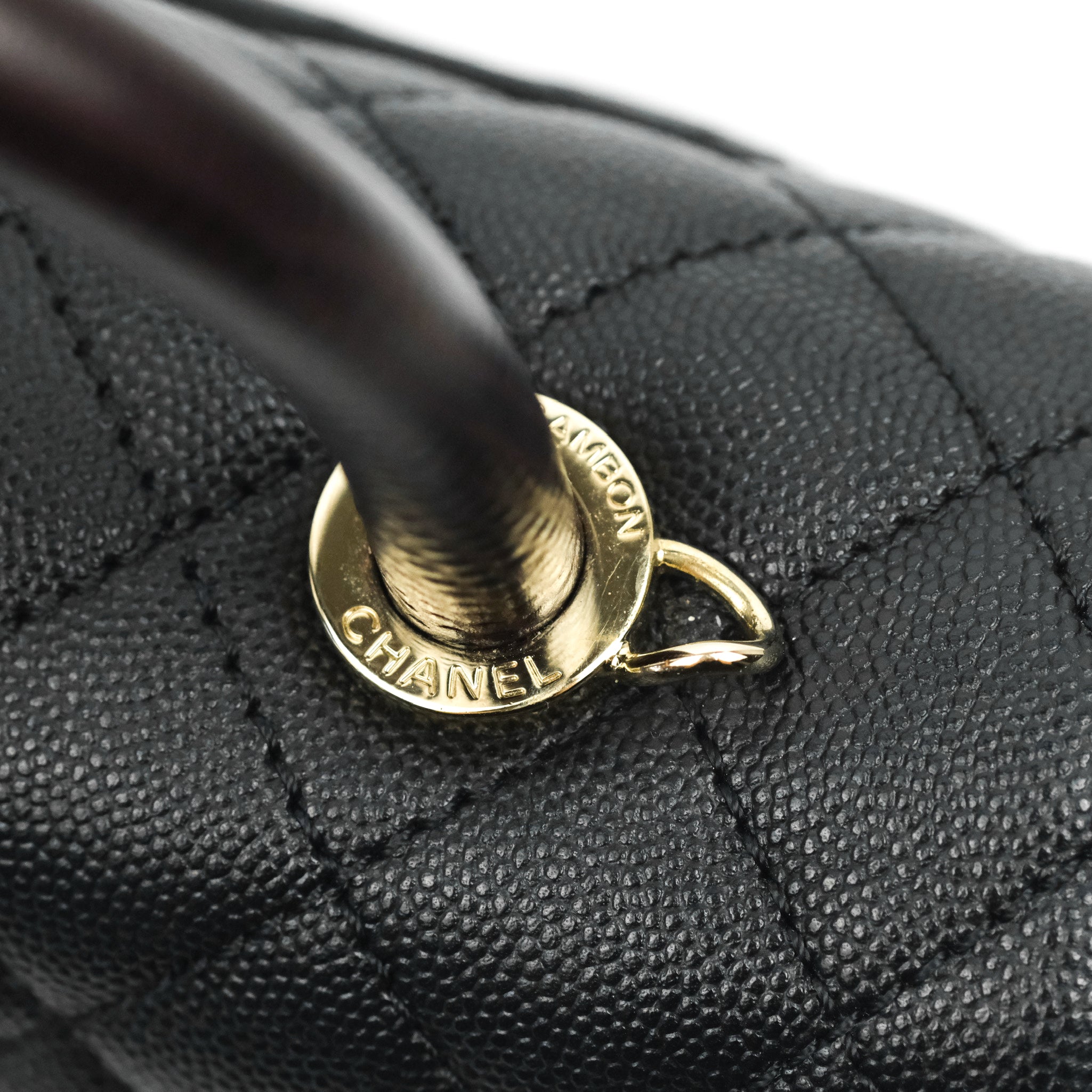 Chanel Small Coco Handle Quilted Black Caviar Gold Hardware Lizard