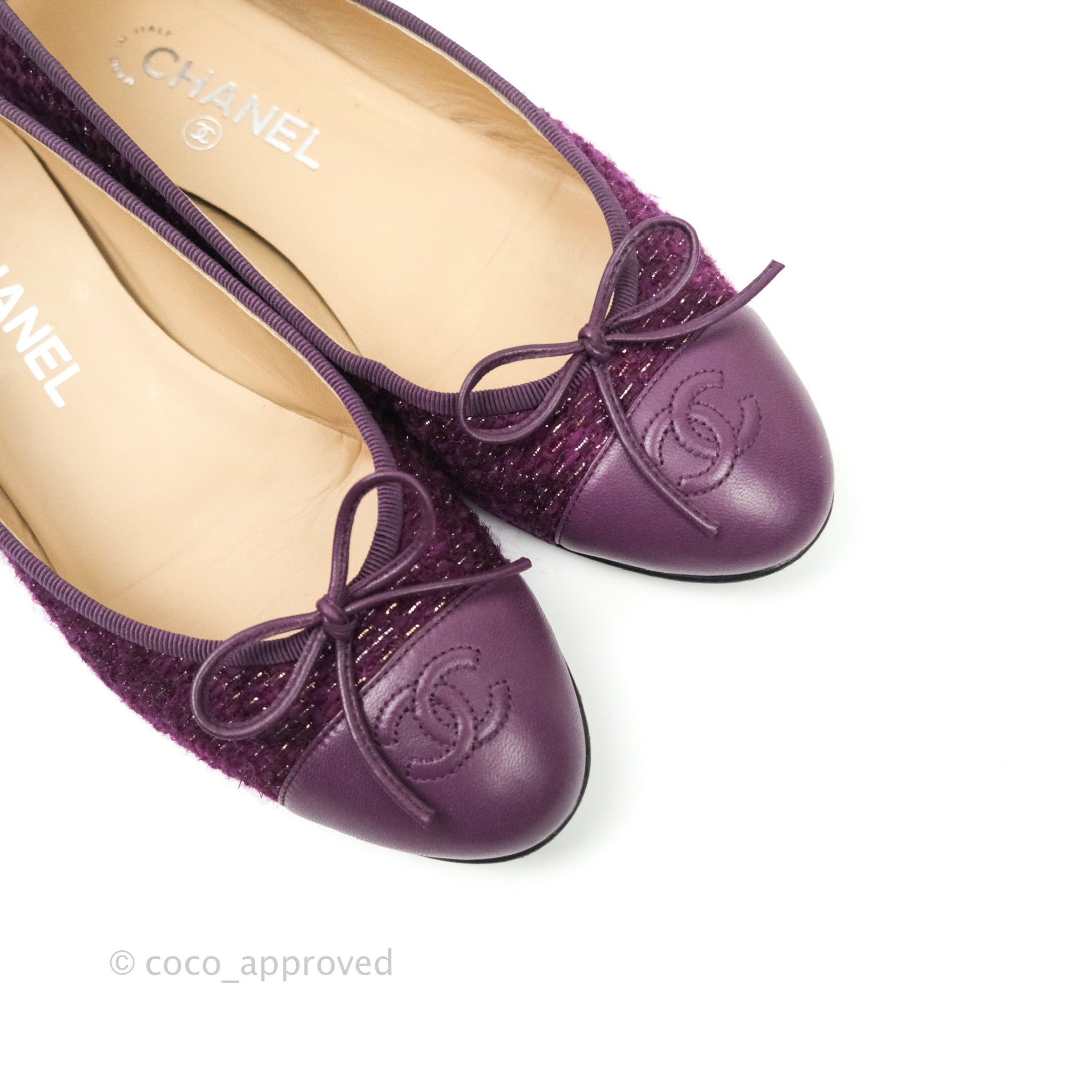 Chanel Ballerina CC Tweed Lambskin Purple Size 38 1/2 – Coco
