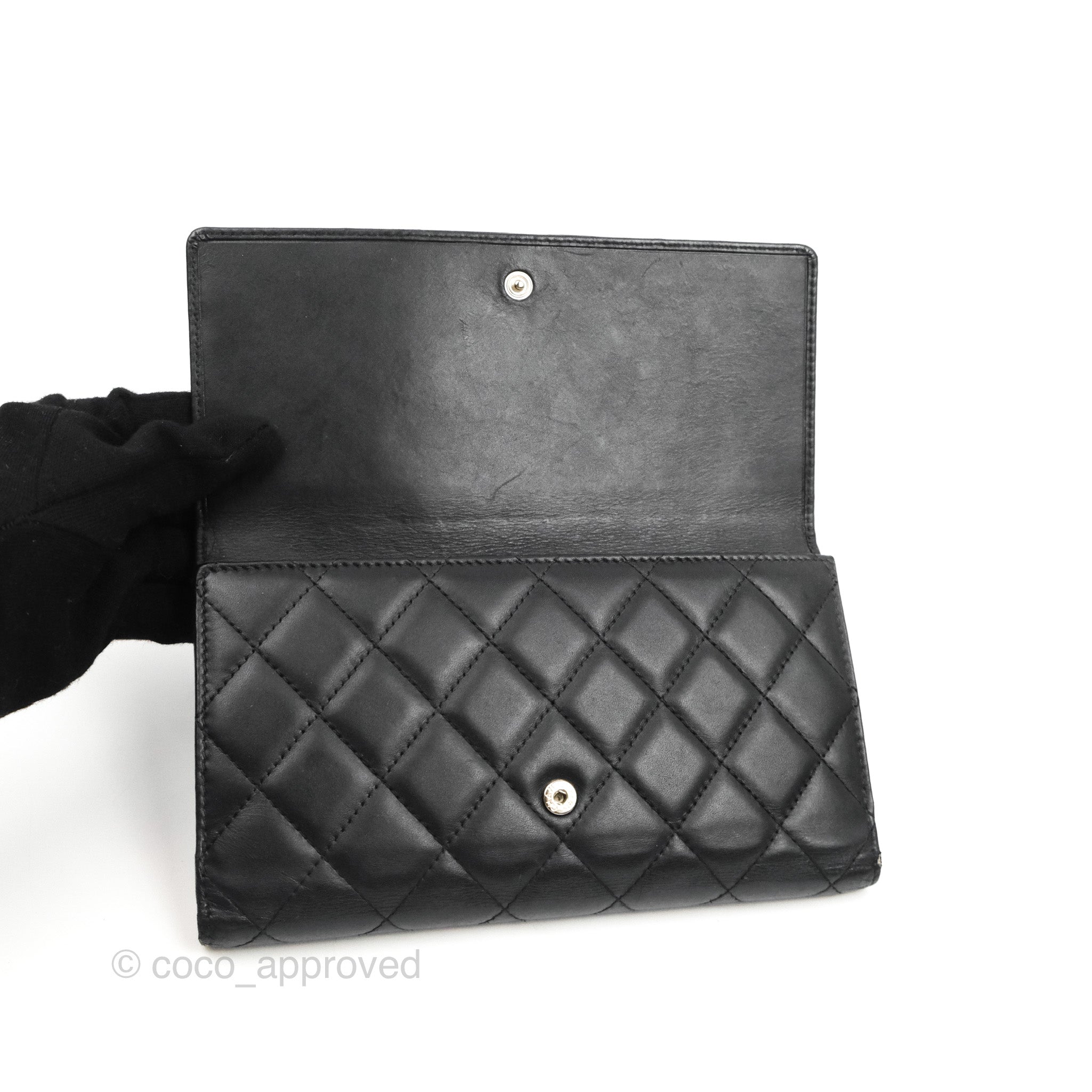 Authentic Chanel Black Lambskin Cambon Bifold Checkbook Wallet