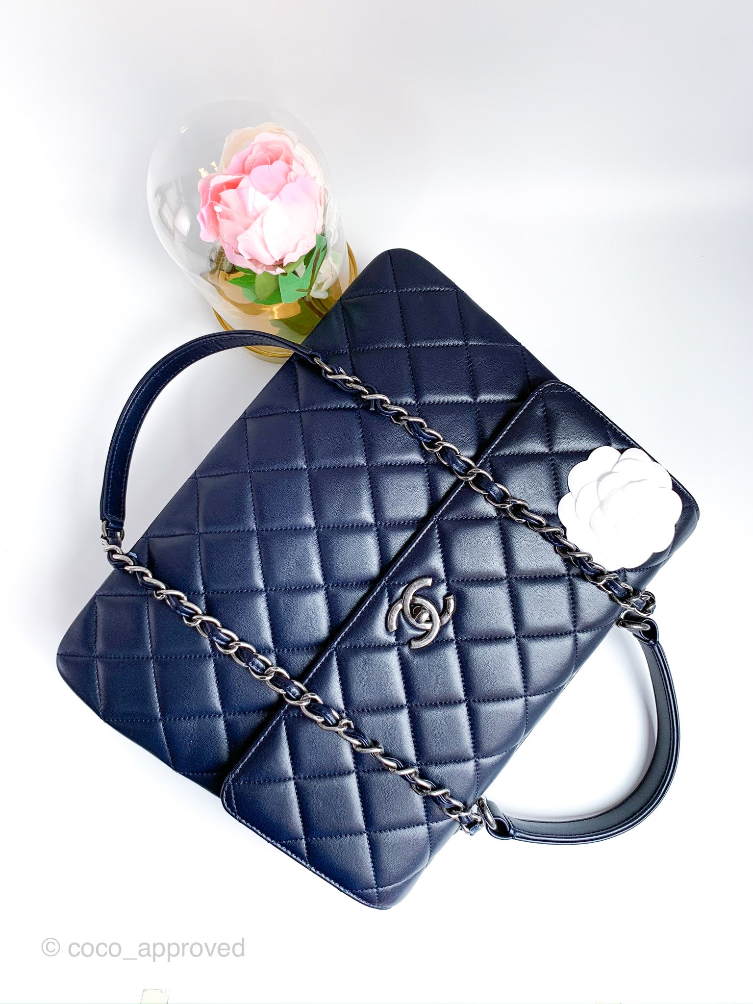 Chanel Quilted Large Trendy CC Handle Flap Bag Navy Ruthenium