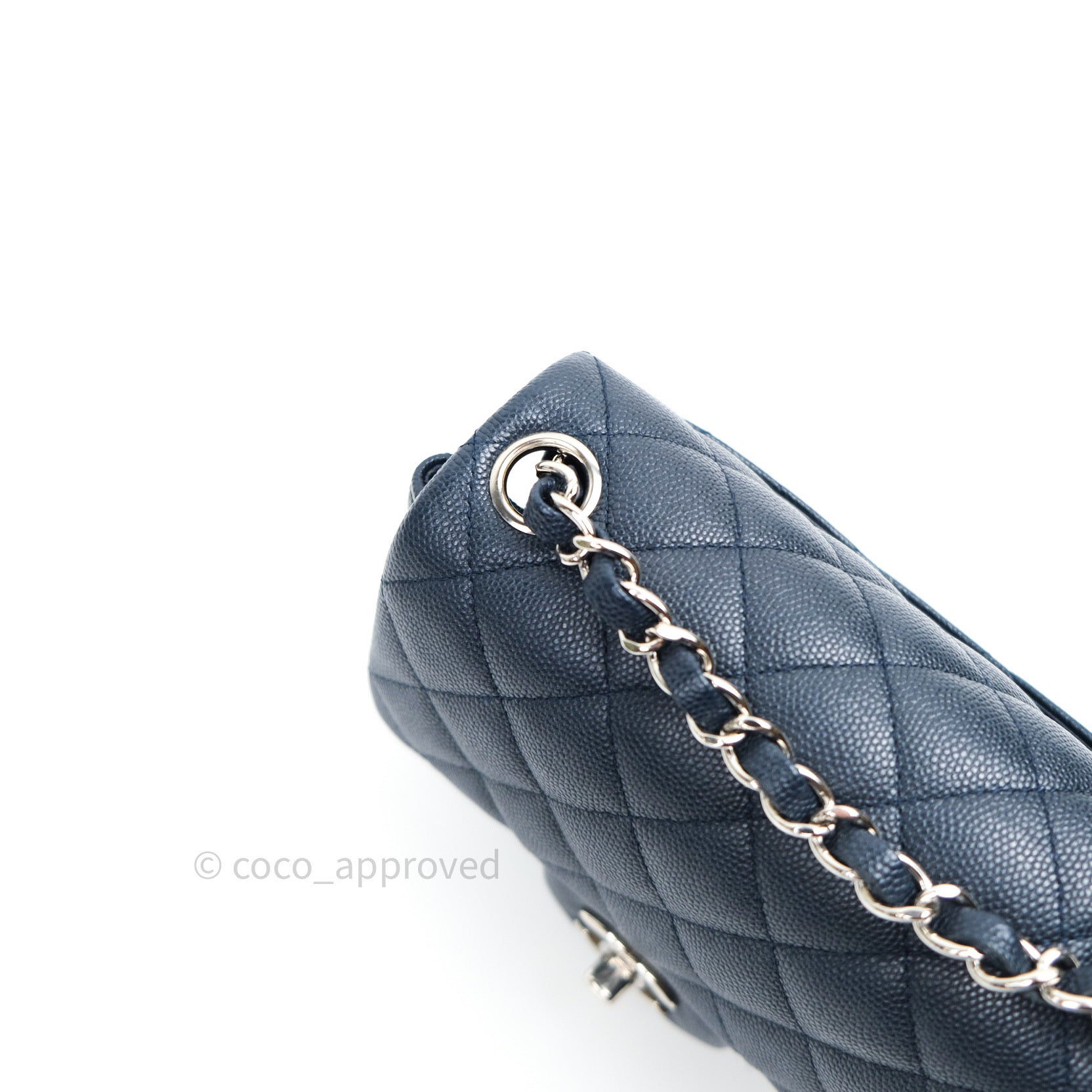Chanel Classic Navy Caviar Compact Quilted Flap Chevron Wallet
