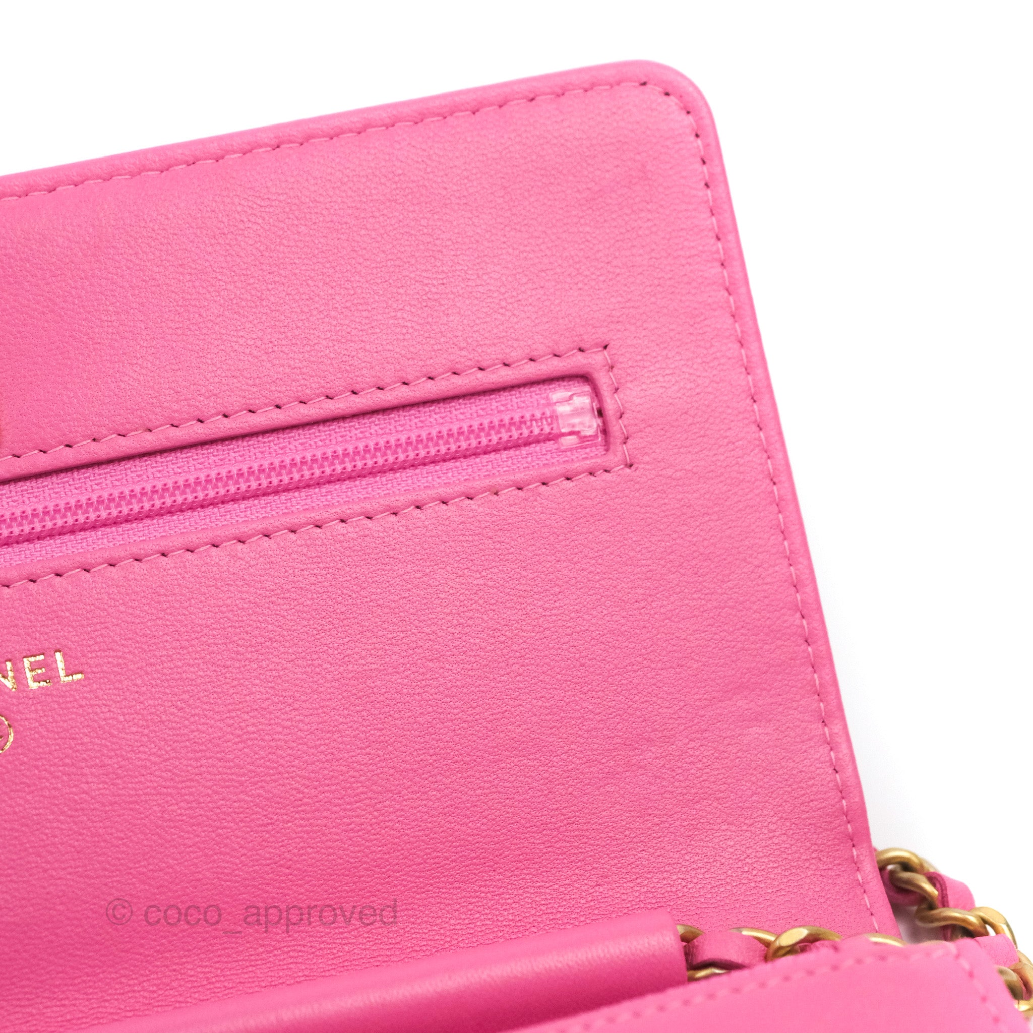 Chanel Quilted Wallet on Chain WOC Coral Pink Patent Leather – Coco  Approved Studio