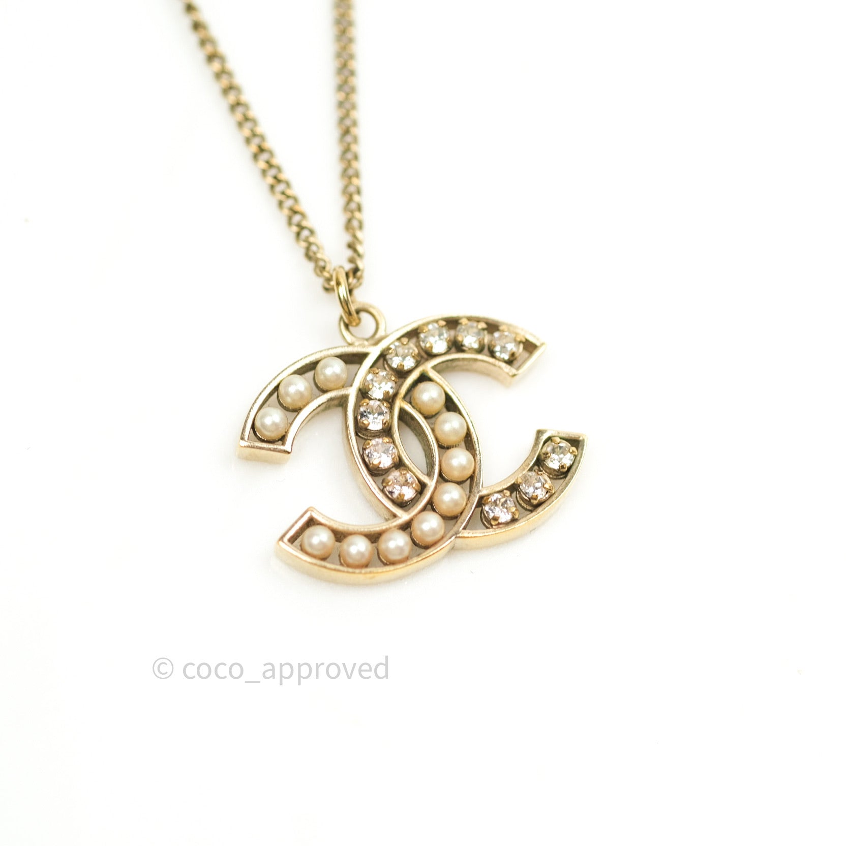 Chanel CC Pearl Crystal Necklace Gold
