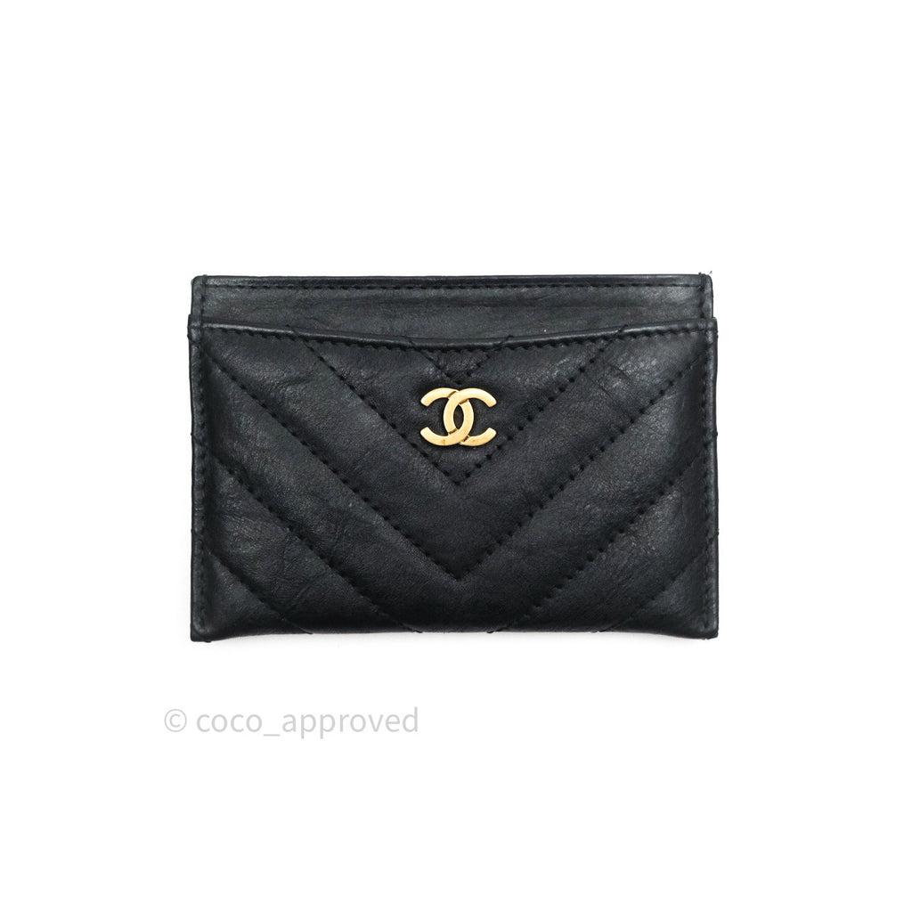 Chanel Black Chevron Classic Calfskin Flat Card Holder Gold Hardware – Coco  Approved Studio