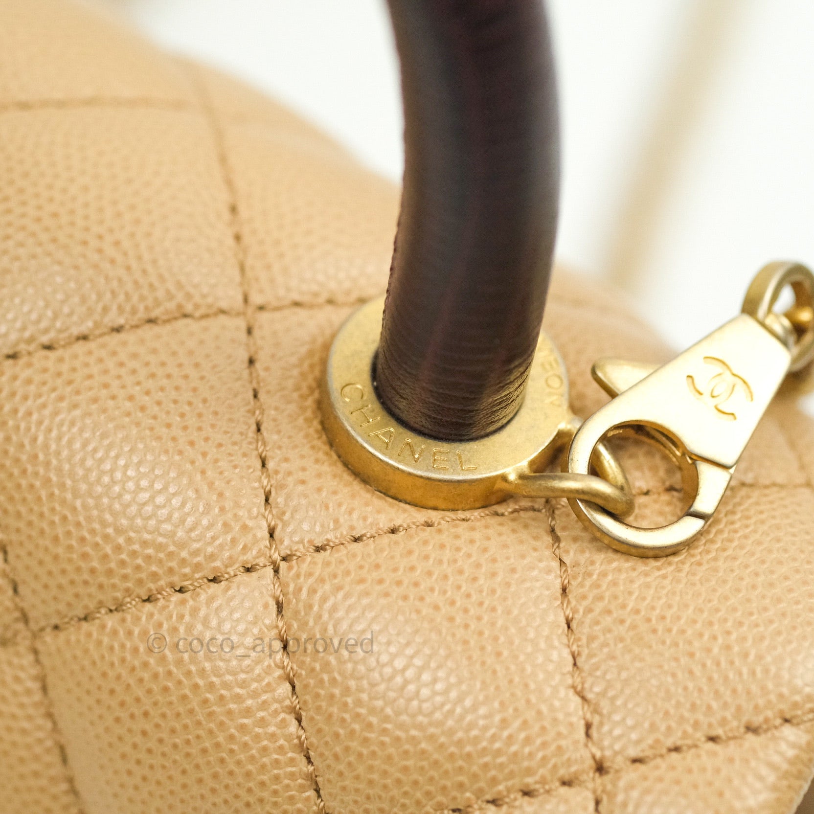 Chanel Mini Coco Handle Quilted Beige Caviar Gold Hardware Lizard Embo – Coco  Approved Studio