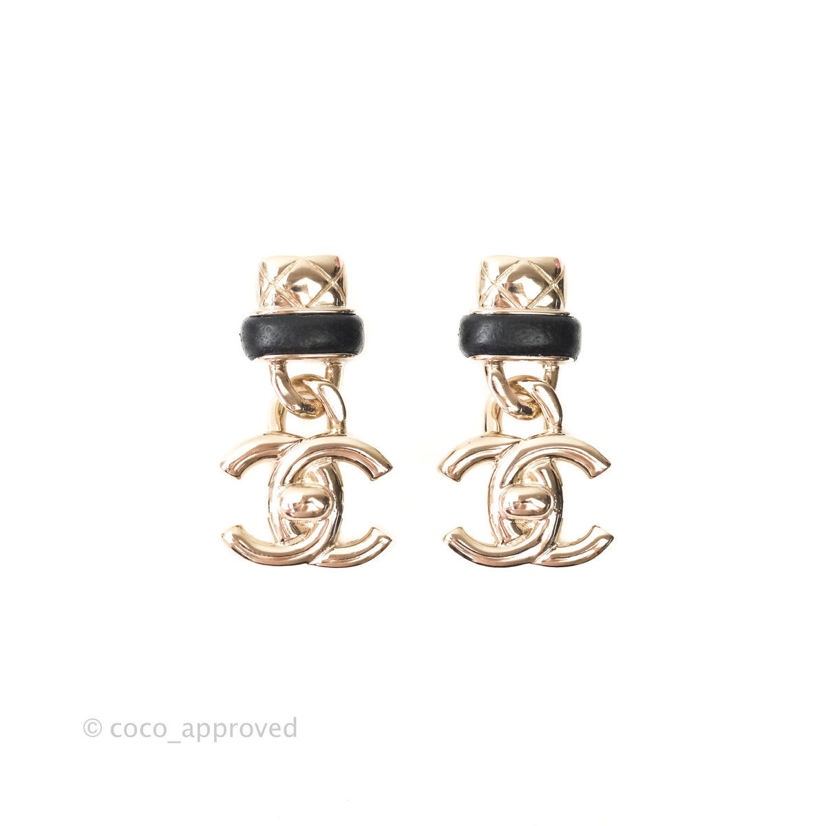 Chanel CC Turn Lock Drop Earrings Gold Tone 21S