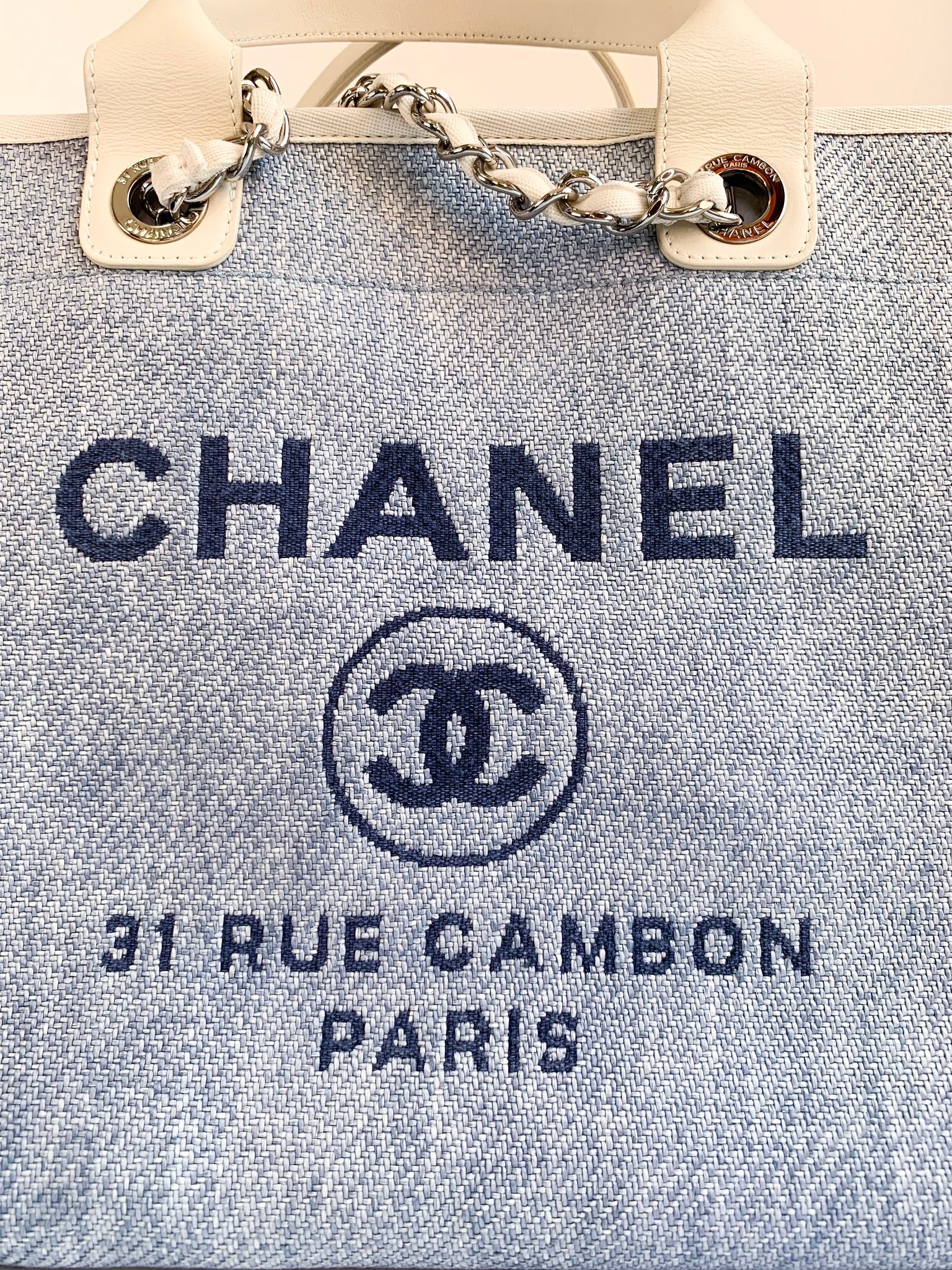 CHANEL Canvas Large Deauville Tote Blue 392328