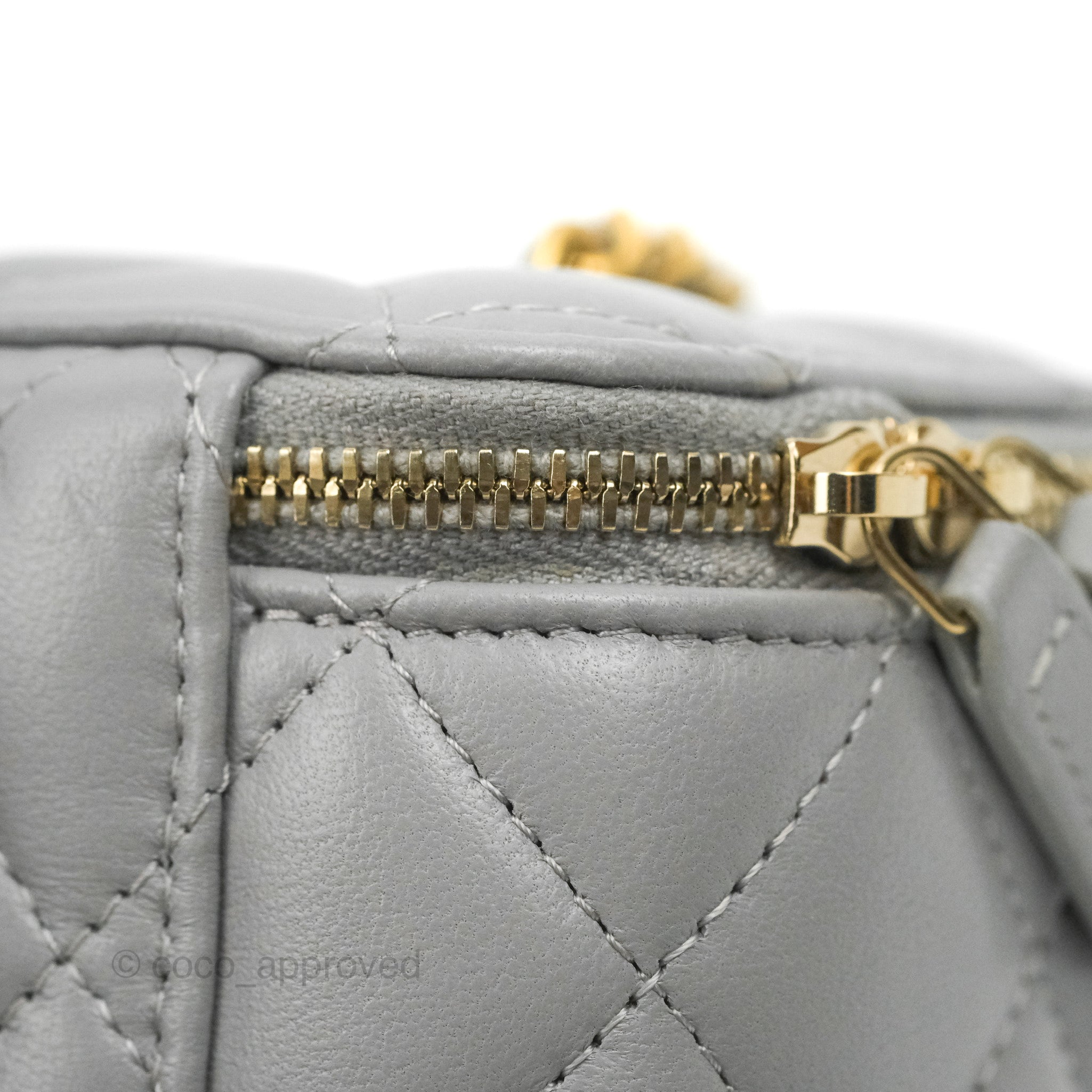 Chanel Pearl Crush Vanity With Chain Grey Lambskin Aged Gold