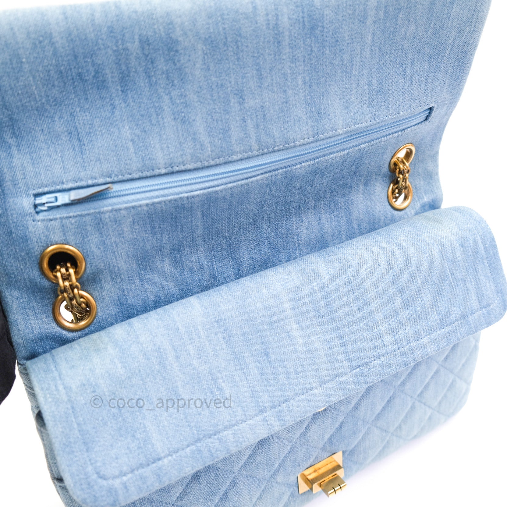 NIB 100% AUTH Chanel 22P Blue Denim Card Holder Belt Bag Light Gold Hardware
