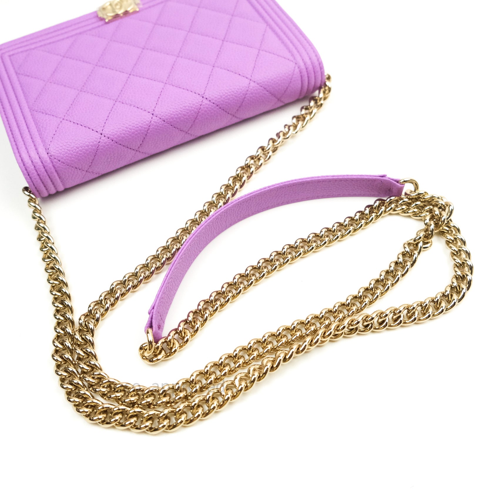 Chanel Patent Quilted Boy Wallet On Chain WOC Pink