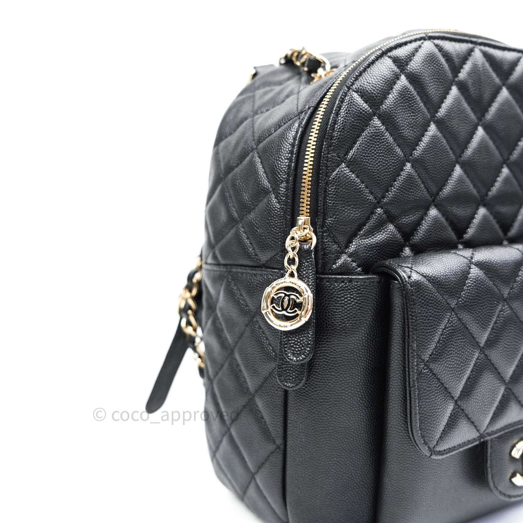 Chanel Quilted Medium CC Day Backpack Black Caviar Light Gold Hardware –  Coco Approved Studio