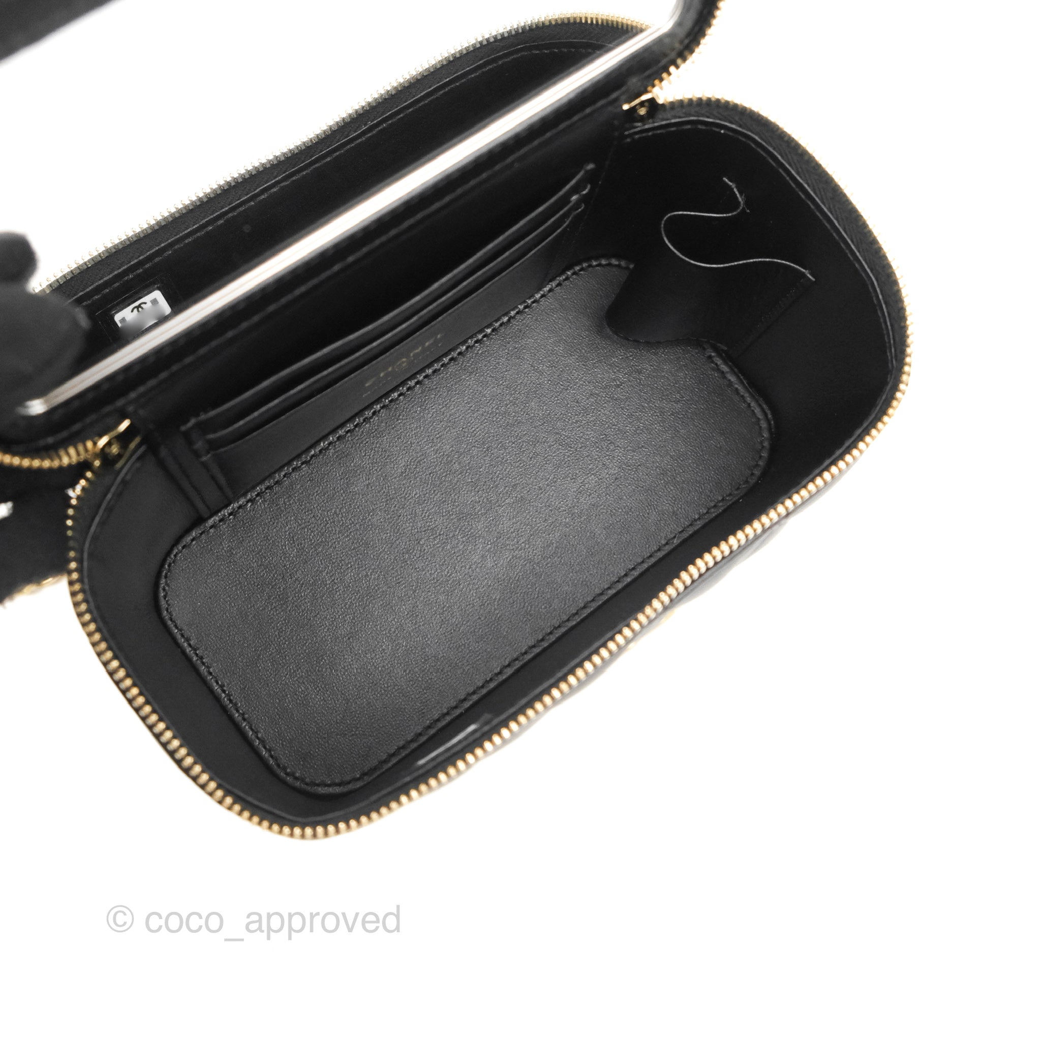 Chanel Vanity Rectangular Metal Top Handle Black Lambskin Aged