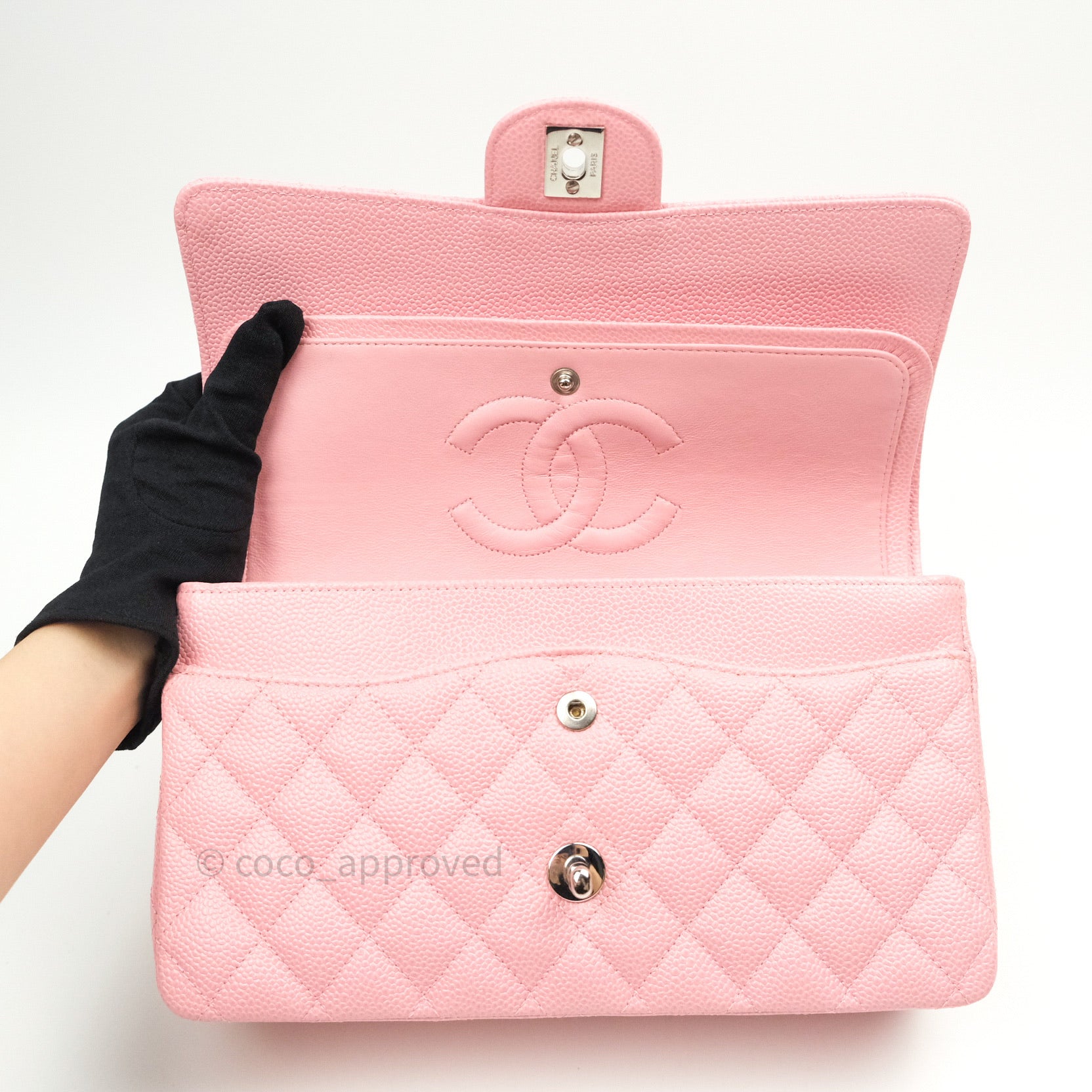 Chanel Classic M/L Medium Double Flap Bag Pink Caviar Silver Hardware