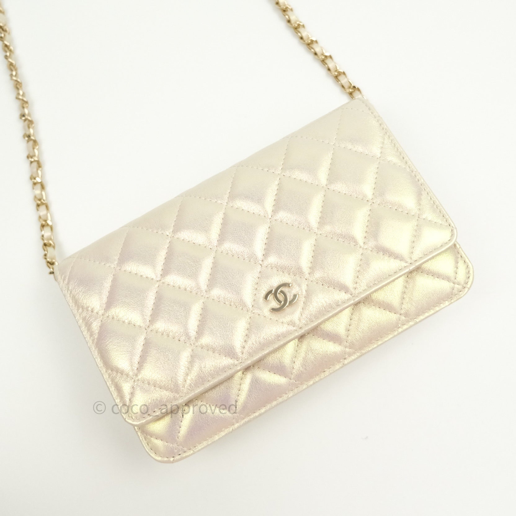 NIB 100%AUTH Chanel 22C Beige Clair Caviar Card Holder Belt Bag Light Gold  HDW