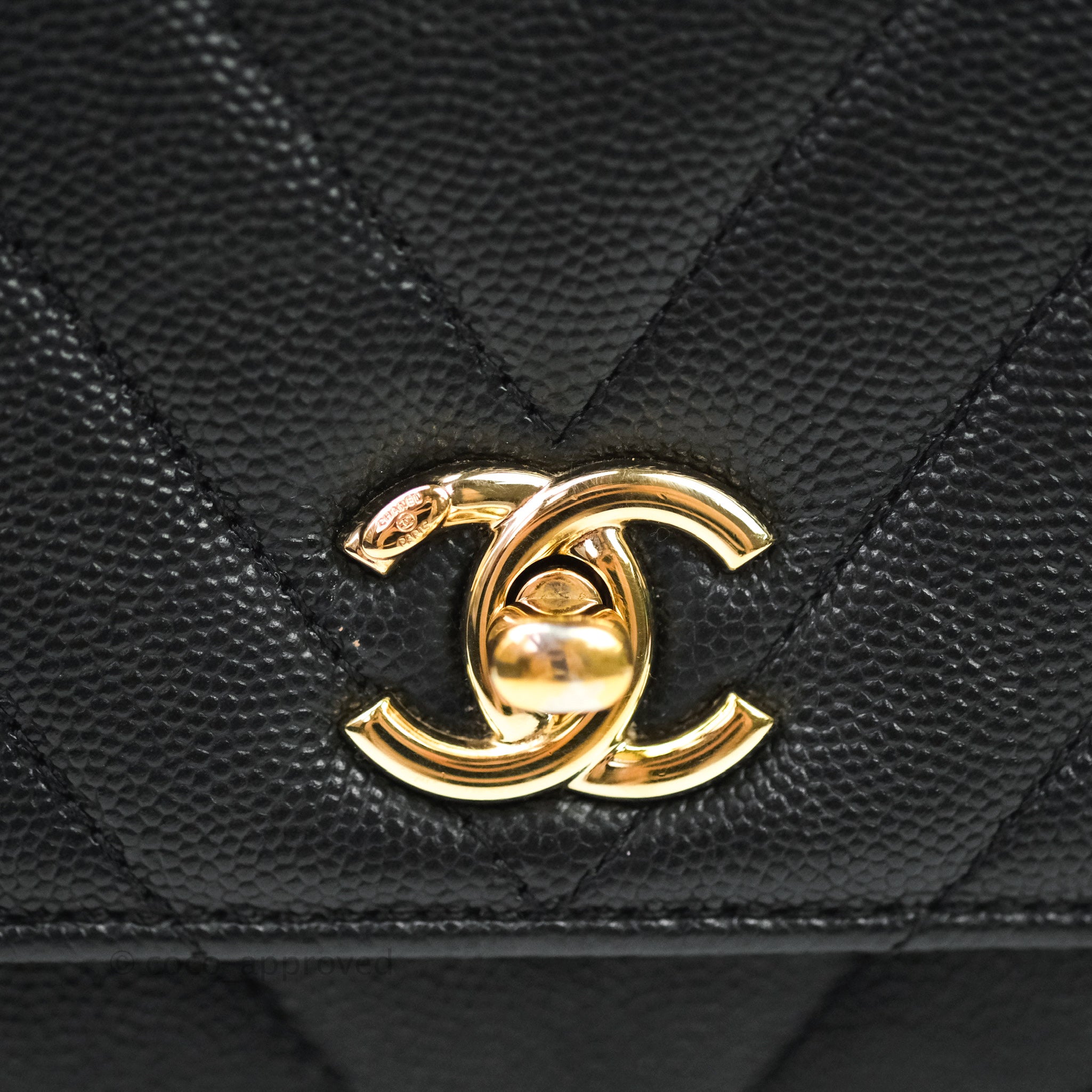 Chanel Mini Coco Handle Chevron Black Caviar Gold Hardware – Coco