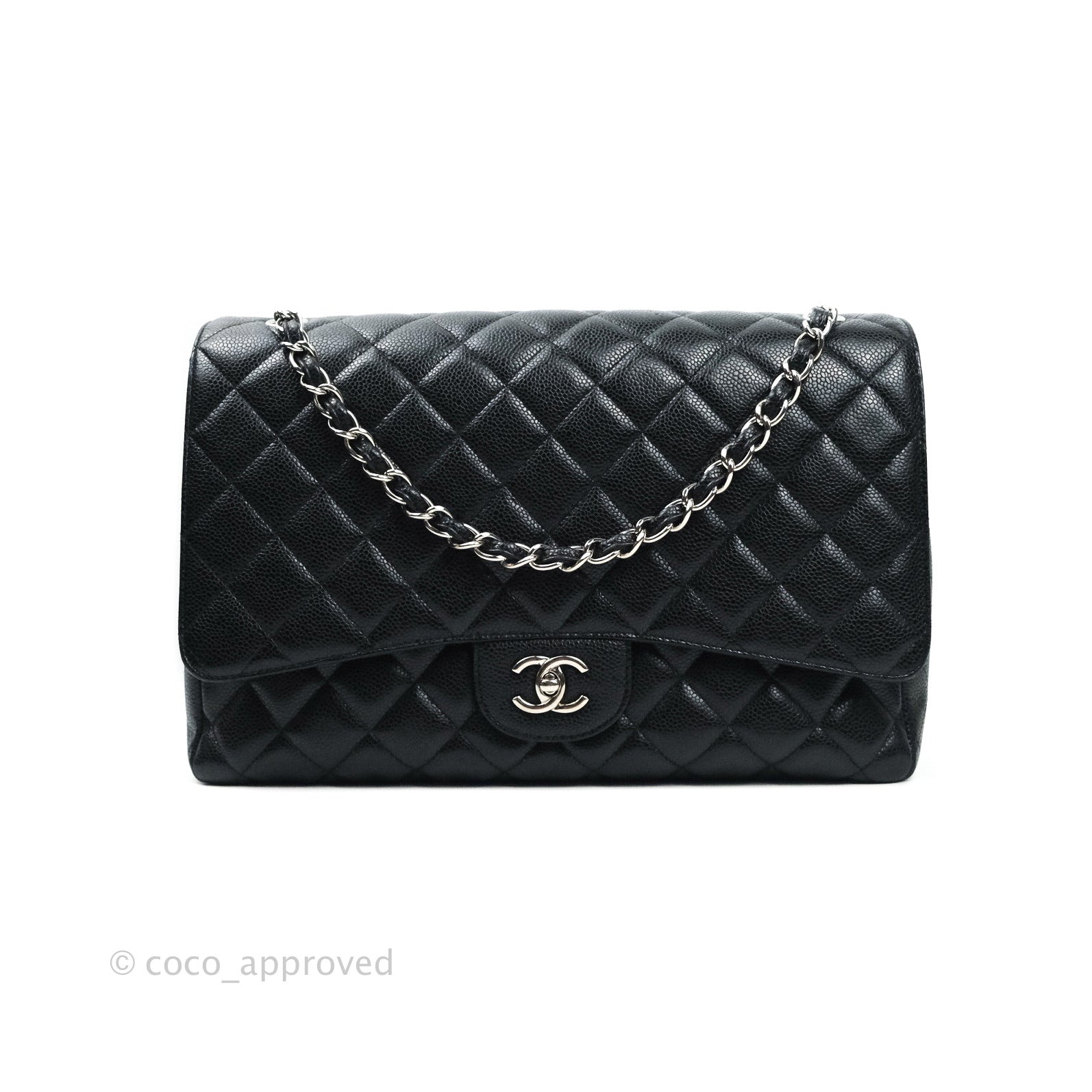 Chanel Quilted Maxi Single Flap Black Caviar Silver Hardware