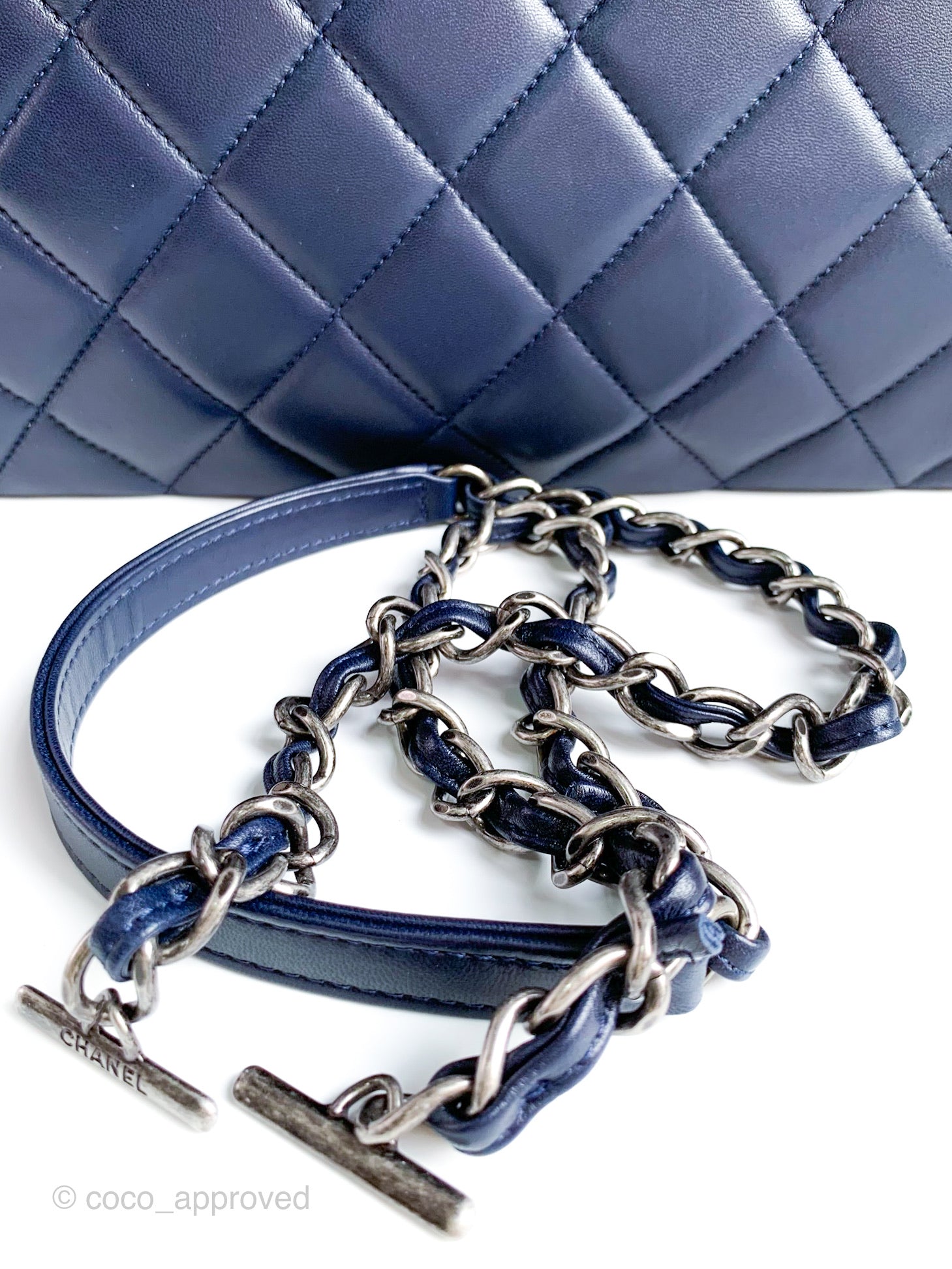 Chanel Quilted Large Trendy CC Handle Flap Bag Navy Ruthenium Hardware –  Coco Approved Studio