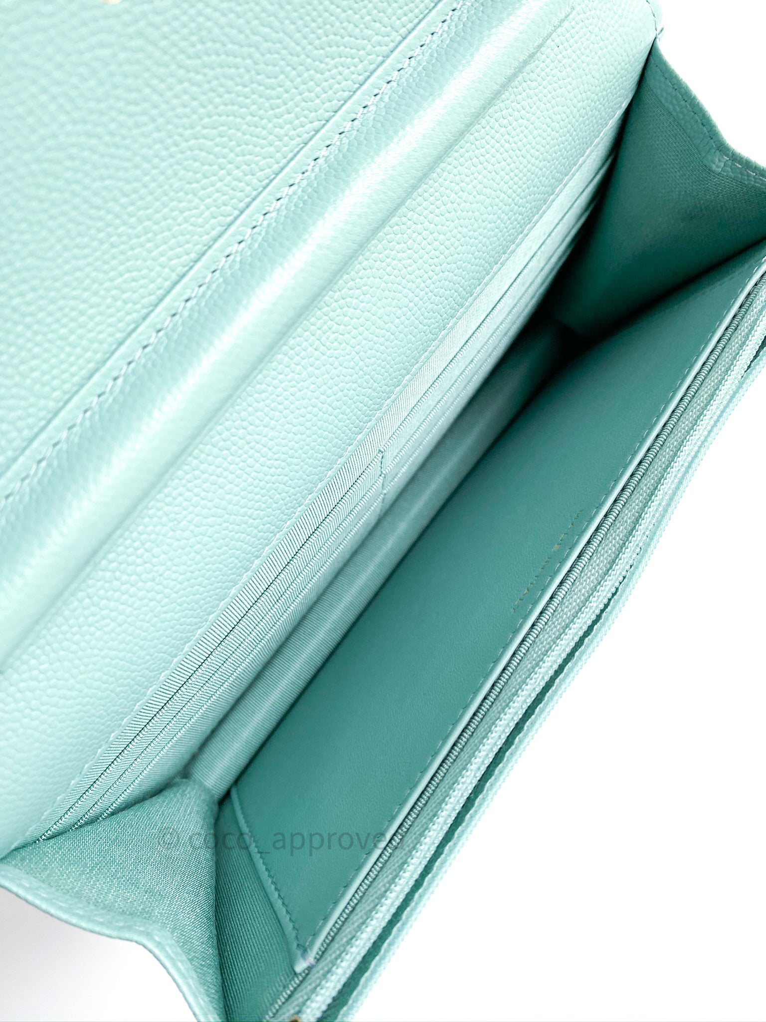 Chanel Quilted Wallet on Chain WOC Tiffany Blue Caviar Light Gold Hard – Coco  Approved Studio