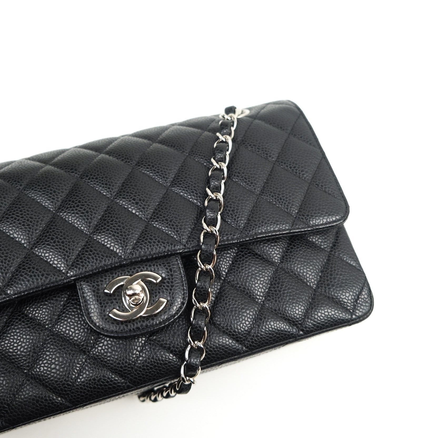 Chanel Rare Silver HW Black Quilted Caviar Medium Classic Double Flap –  Bagriculture