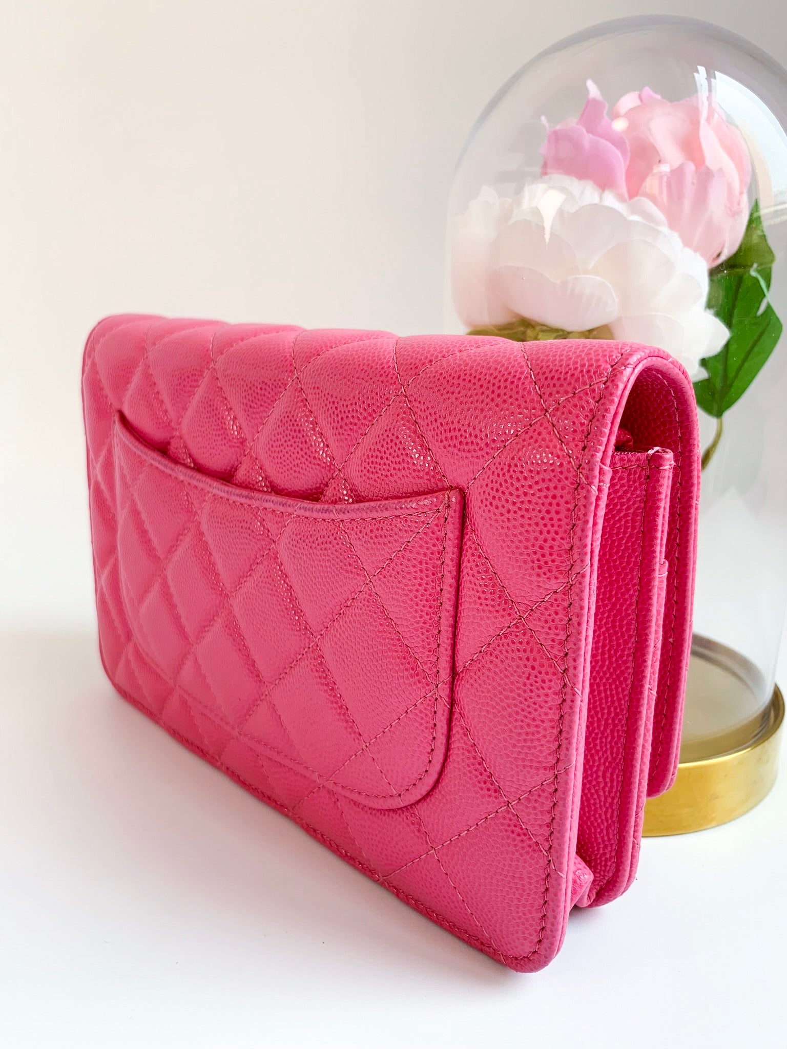 Chanel Lambskin Quilted Wallet On Chain WOC Raspberry