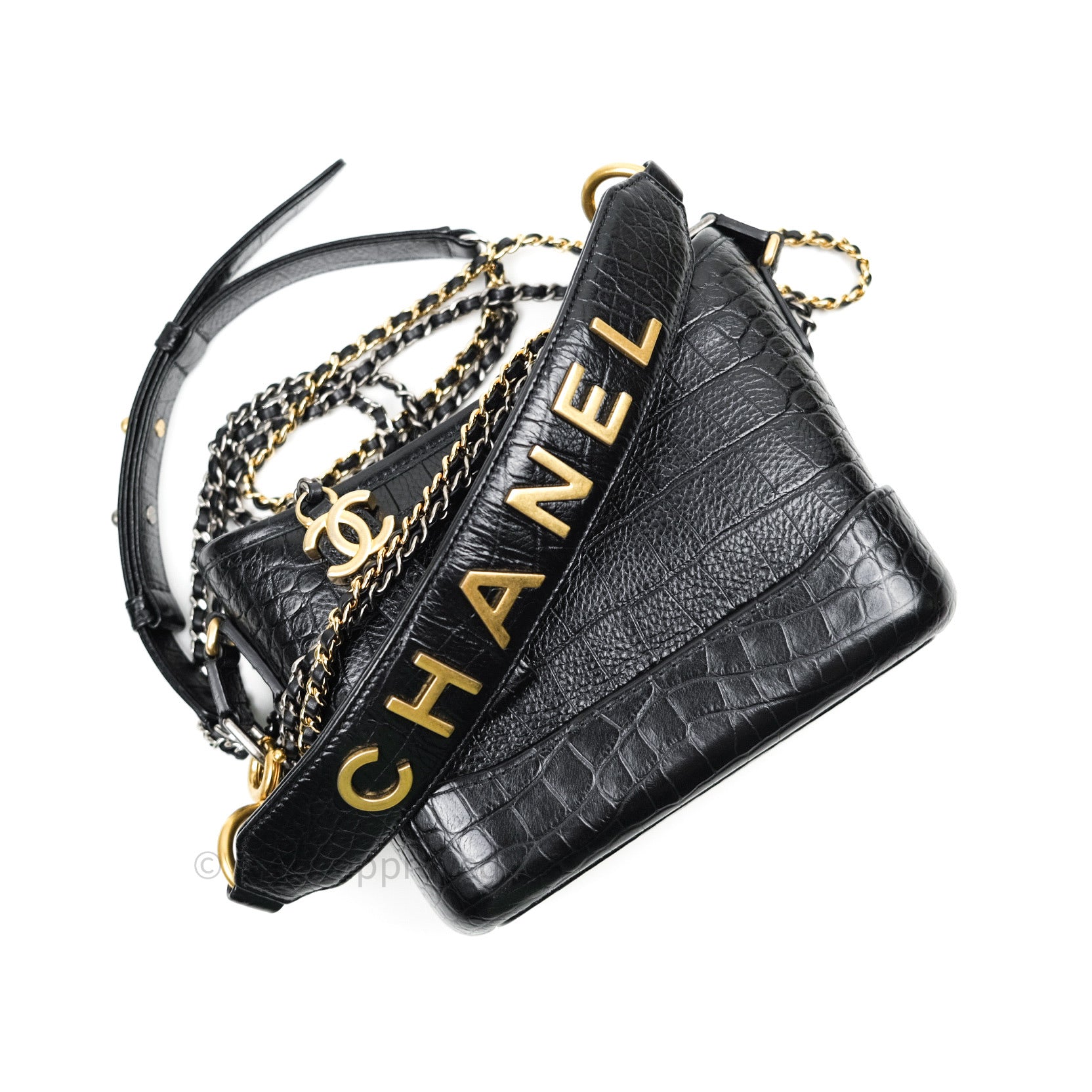 Chanel Crocodile Embossed Calfskin Small Gabrielle Cocodile Hobo Black –  Coco Approved Studio