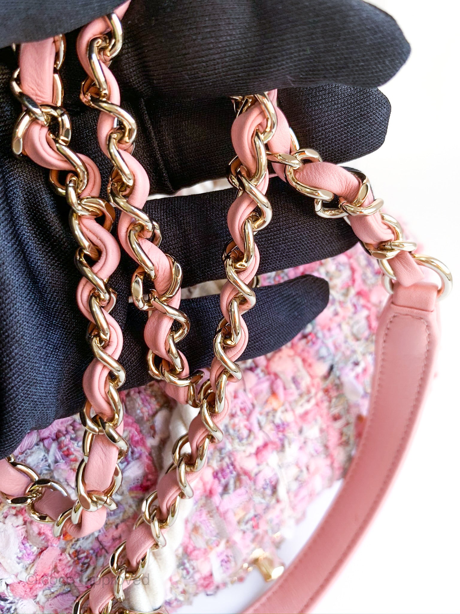 Tweed Drawstring Backpack, Pink