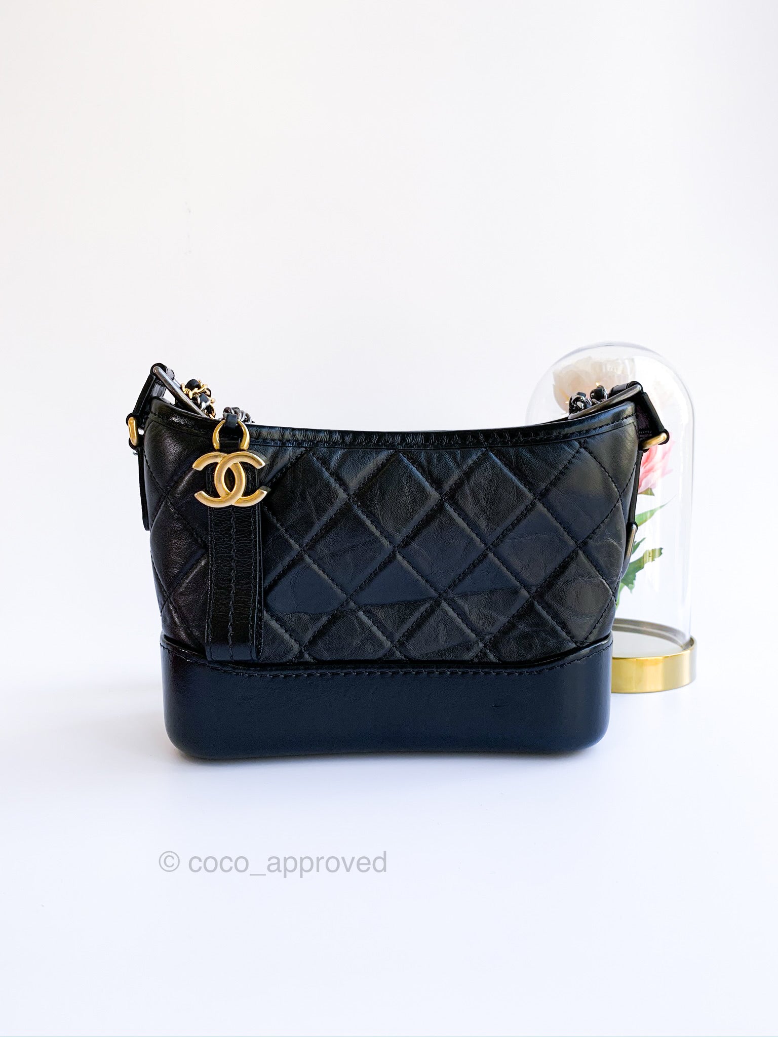 Chanel Quilted Small Gabrielle Hobo Black Calfskin Mixed Hardware