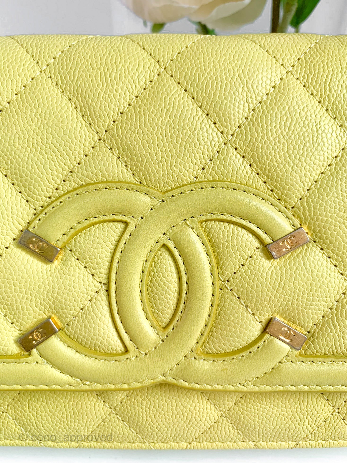 yellow chanel wallet on chain caviar